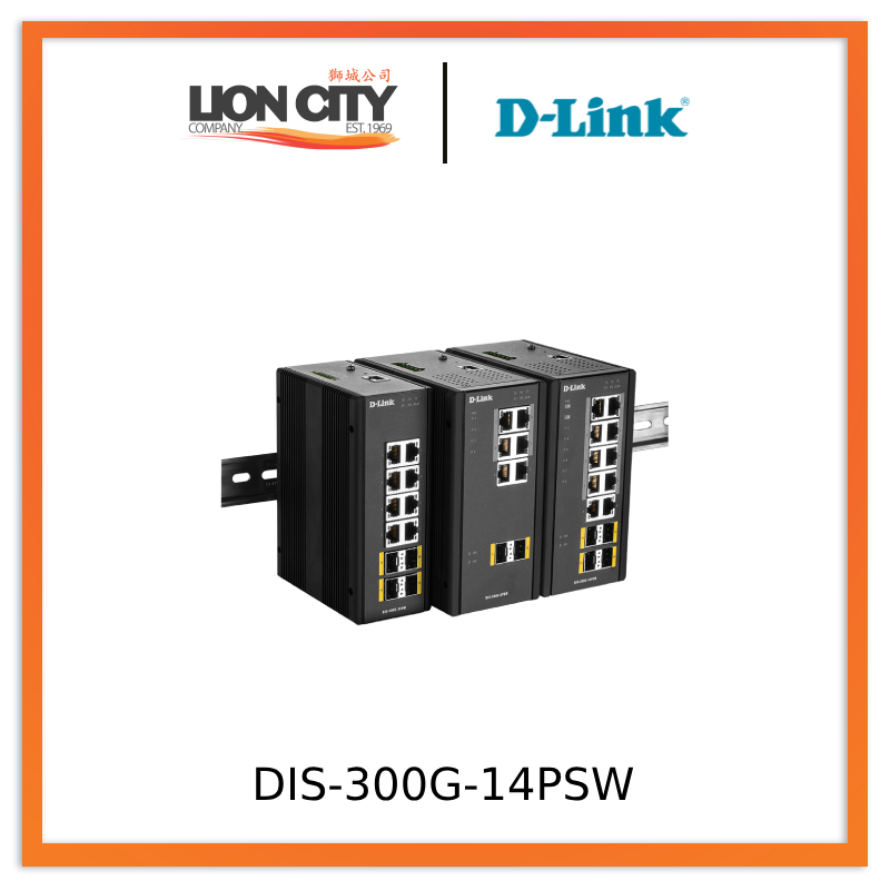 D-Link DIS-300G 14PSW Industrial Gigabit Managed Ethernet Switch - 14 Port PoE+ with 2 SFP Slots - Rugged Metal Housing for Harsh Environments - Ideal for Factory Automation, Surveillance Systems & Outdoor Networks