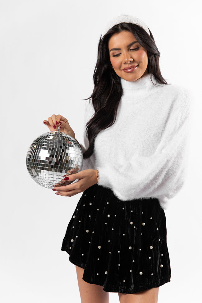 Beyond Me Women's White Fuzzy Turtleneck Sweater - Soft Winter Knit Pullover for Christmas & Holiday Outfits - Cozy Casual Office Wear & Date Night Fashion