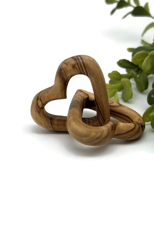Olive Wood Hearts - Interlocking Wooden Hearts for 5th Anniversary, Wedding Table Decor, Couples Gifts | Romantic Valentines Day Present for Him & Her, Sympathy Gift for Loss Love | Perfect for Home Decor, Wedding Centerpieces & Romantic Gift Giving