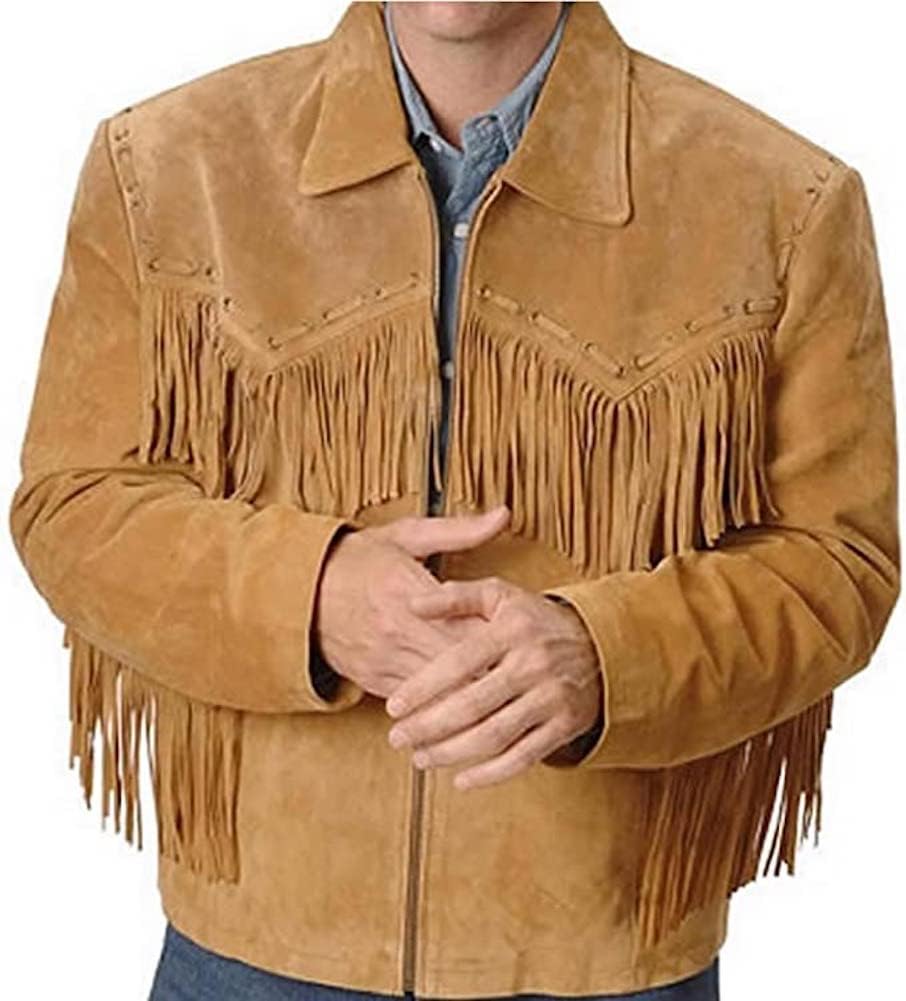 100% Genuine Leather Suede Western Jacket with Fringe - Cowboy & Native American Style Jacket Coat for Men (Black) | Perfect for Rodeo, Country Music Festivals & Western Fashion