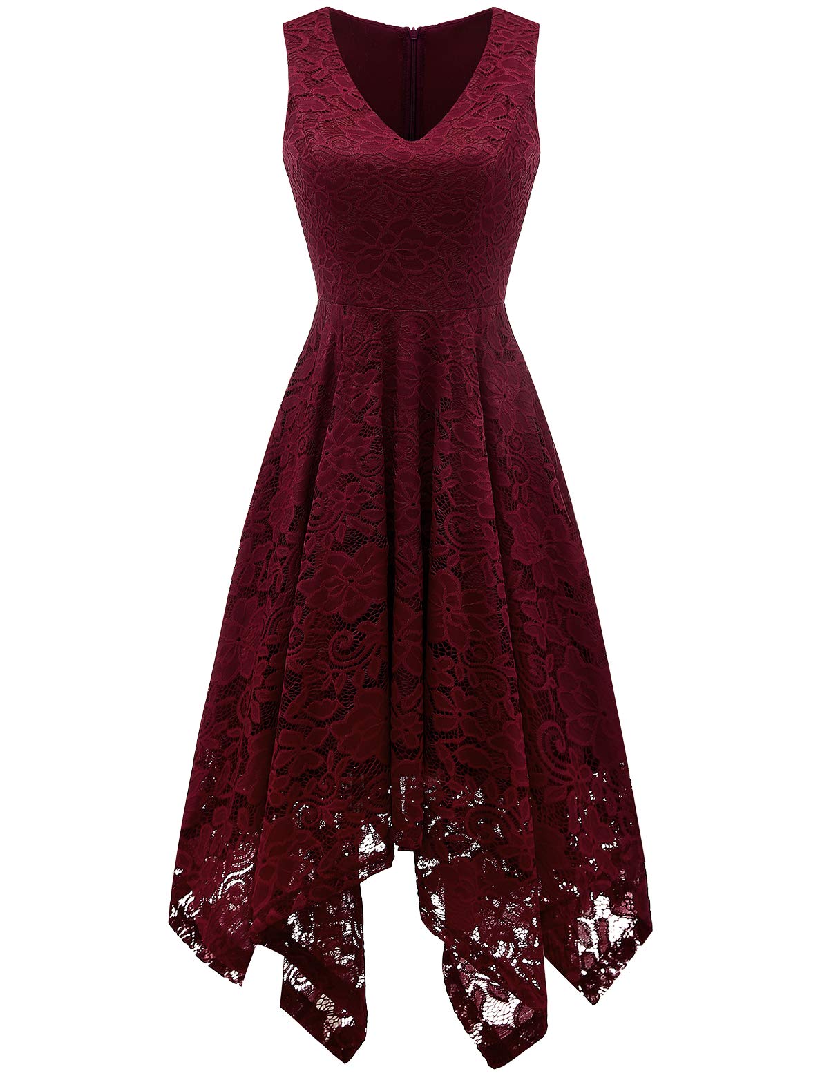 Meetjen Women's Elegant Lace Cocktail Party Dress 2025 - Handkerchief Hem Bridesmaid & Prom Formal Gown for Wedding Guest | Perfect for Evening Parties, Bridal Showers & Special Occasions