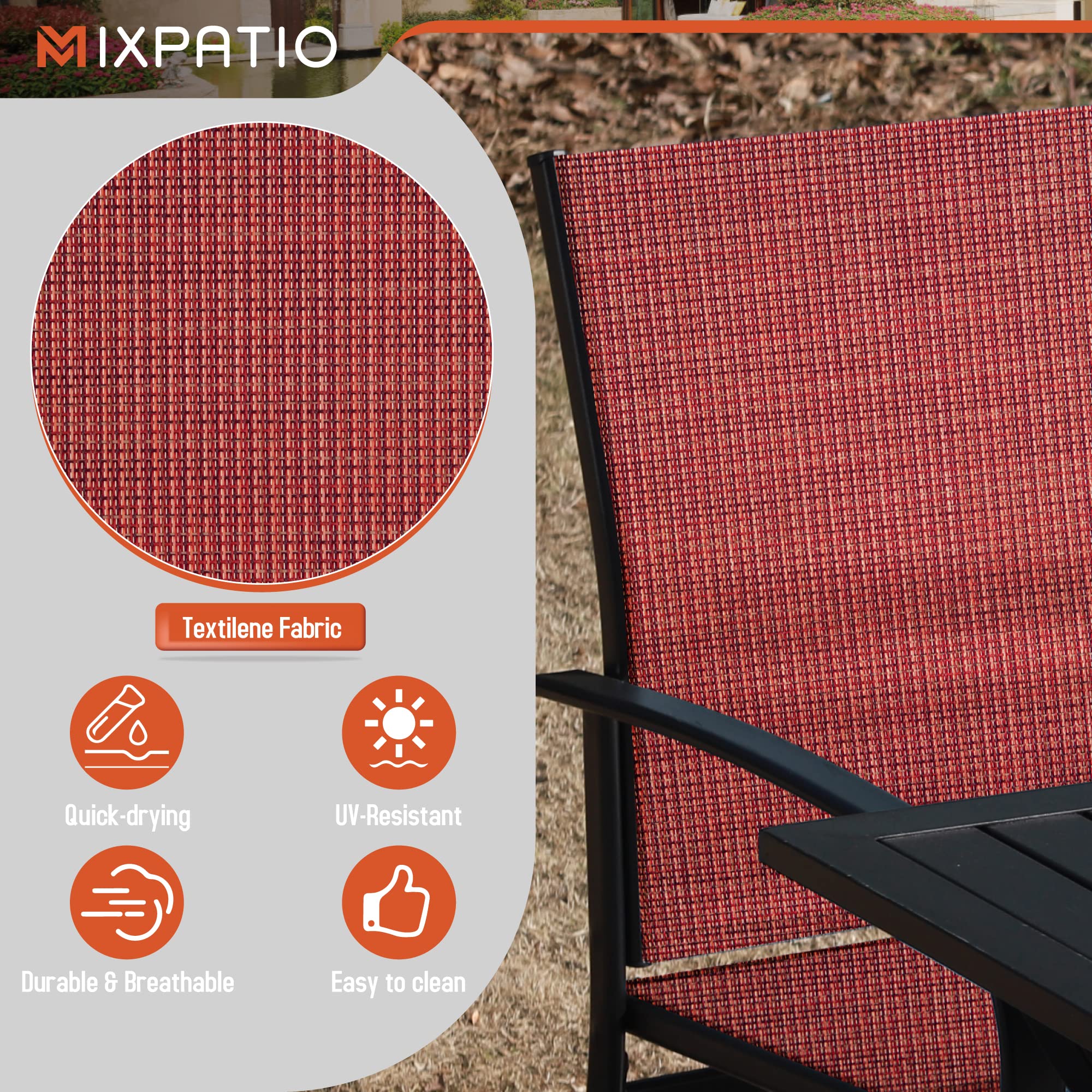 4-Piece Red Textilene Patio Dining Chairs Set with Armrests - Outdoor Furniture for Backyard, Deck, Poolside & Garden Dining