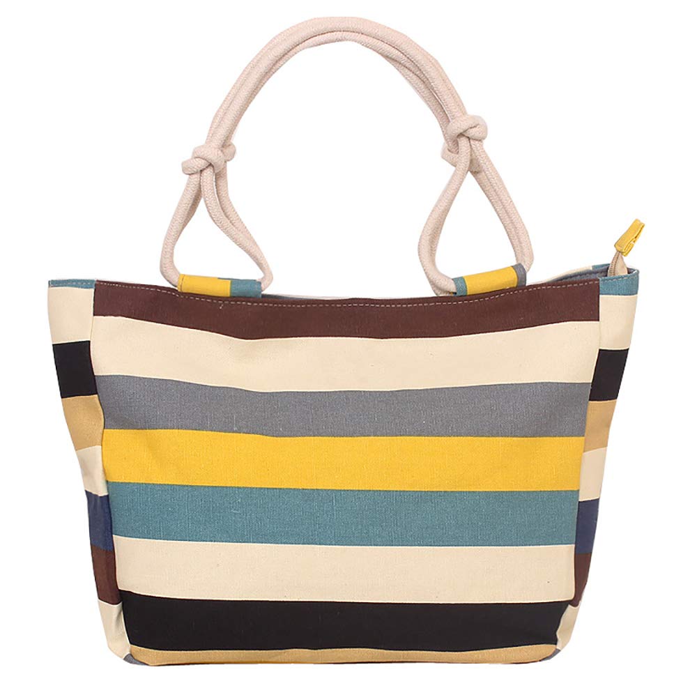 TOTZY Large Striped Canvas Beach Bag - Waterproof Handbag for Women, Sports Purse, Travel Gym Tote Satchel | Perfect for Pool, Vacation, Shopping & Workout