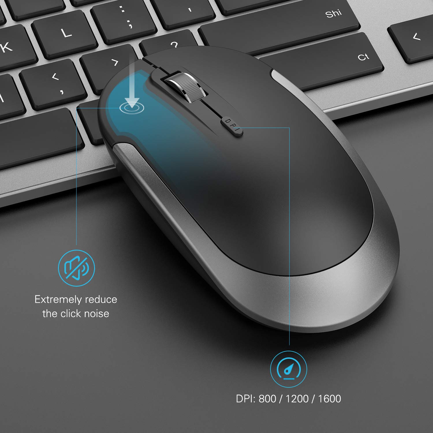 Slim Wireless Keyboard and Mouse Combo with Numeric Keypad - 2.4G Ergonomic Full-Size Keyboard & Adjustable DPI Mouse (Grey/Black) for Office, Home, Gaming & Remote Work