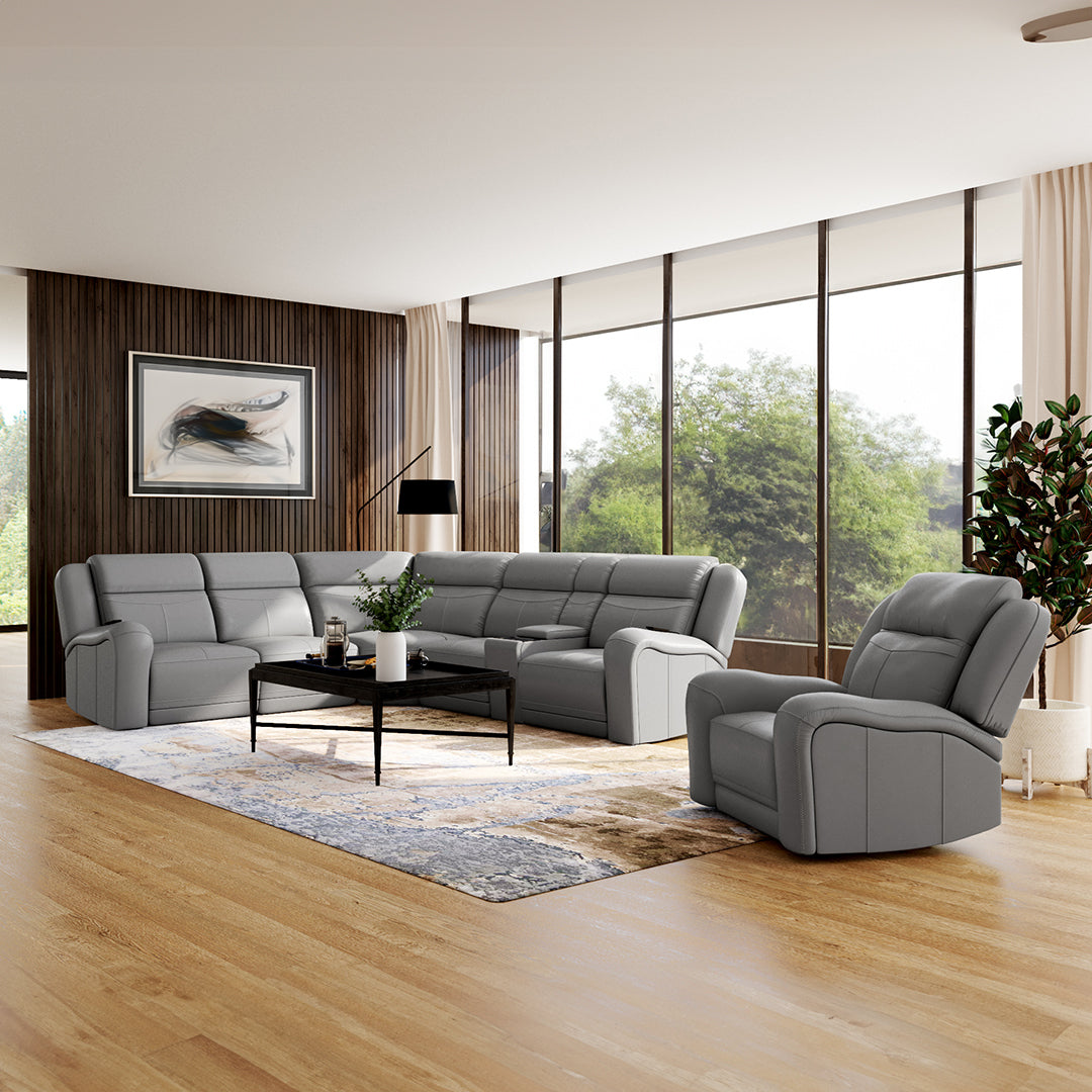 Montana Reclining Sectional Sofa - Modern L-Shaped Couch with Adjustable Headrest & Lumbar Support for Living Room, Home Theater, and Family Room Comfort