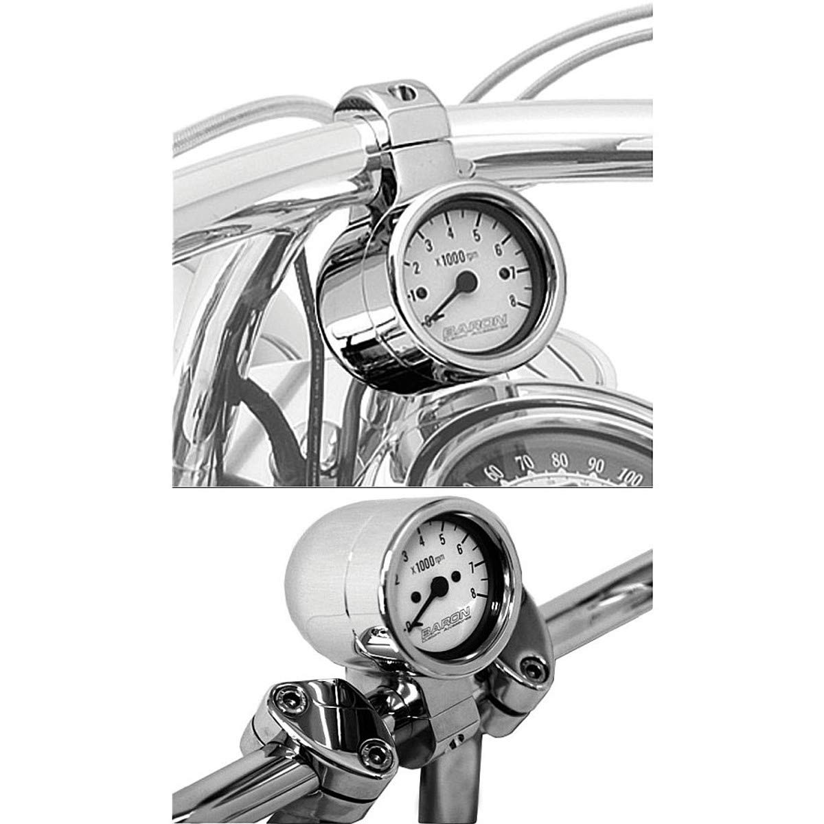 Baron Custom Accessories 3 Inch Bullet Tachometer with 1.25 Inch Clamp - Chrome & White Finish for Motorcycle, ATV, and Hot Rod Customization - High-Performance RPM Gauge for Racing & Street Bikes