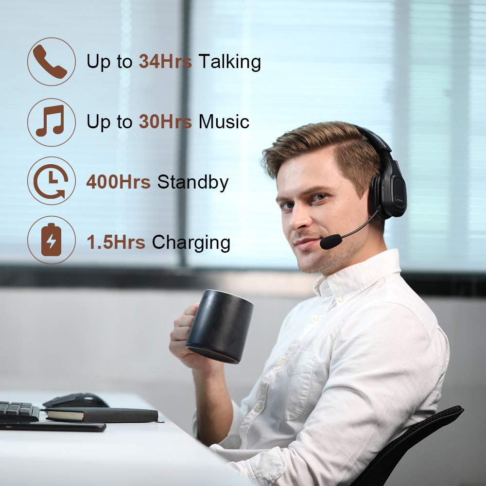 COMEXION V5.0 Wireless Bluetooth Headset with Noise Cancellation & Mute Mic - Trucker Style Over-Ear Headphones for iPhone, Android, PC, Laptop - Perfect for Zoom Meetings, Skype Calls, Home Office & Driving