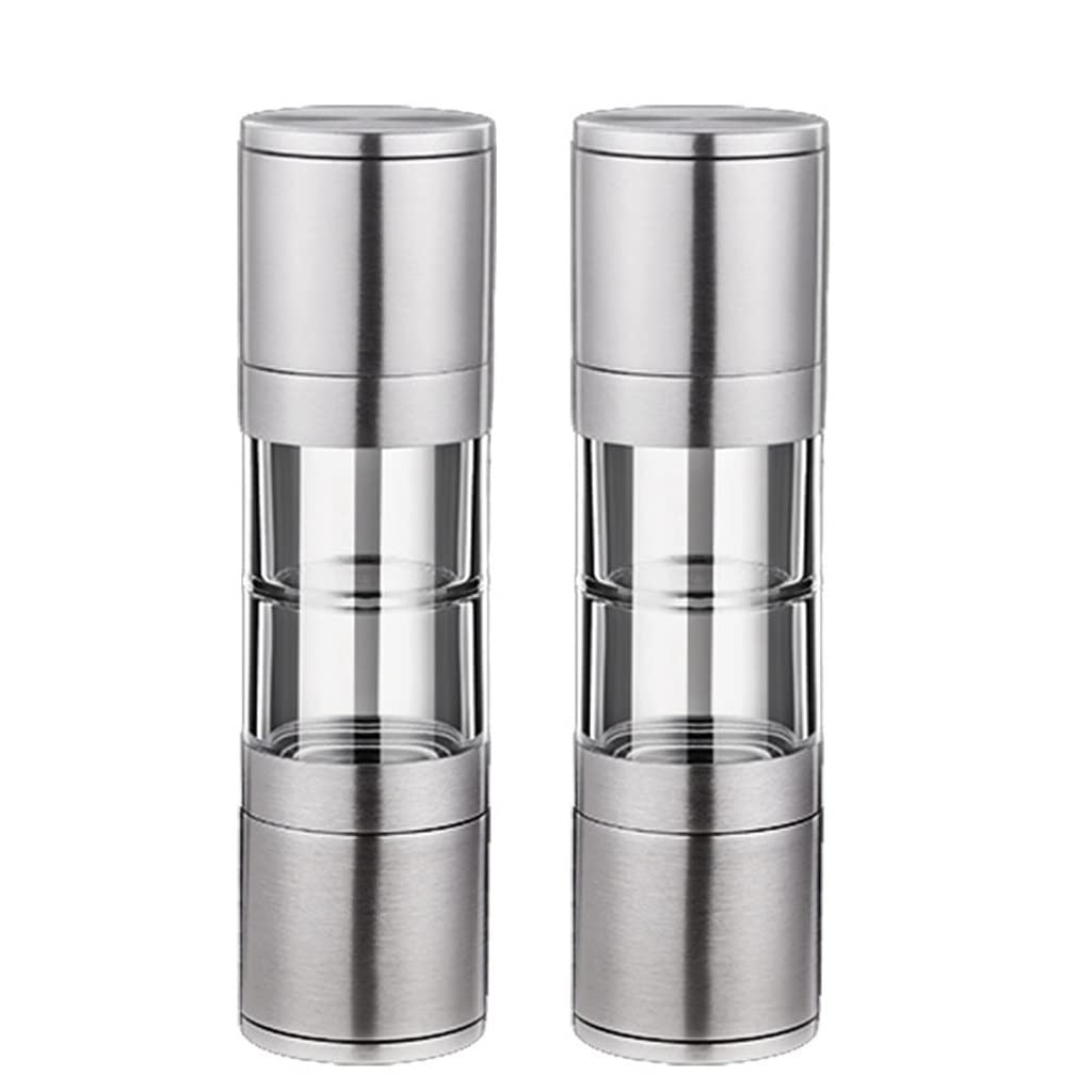 Premium LEIGE Stainless Steel 2-in-1 Manual Salt and Pepper Grinder Mill with Adjustable Ceramic Core - Dual Head Spice Grinder for Kitchen & Dining (Silver, 2-Pack) - Perfect for Home Cooking, Restaurants & Gifts