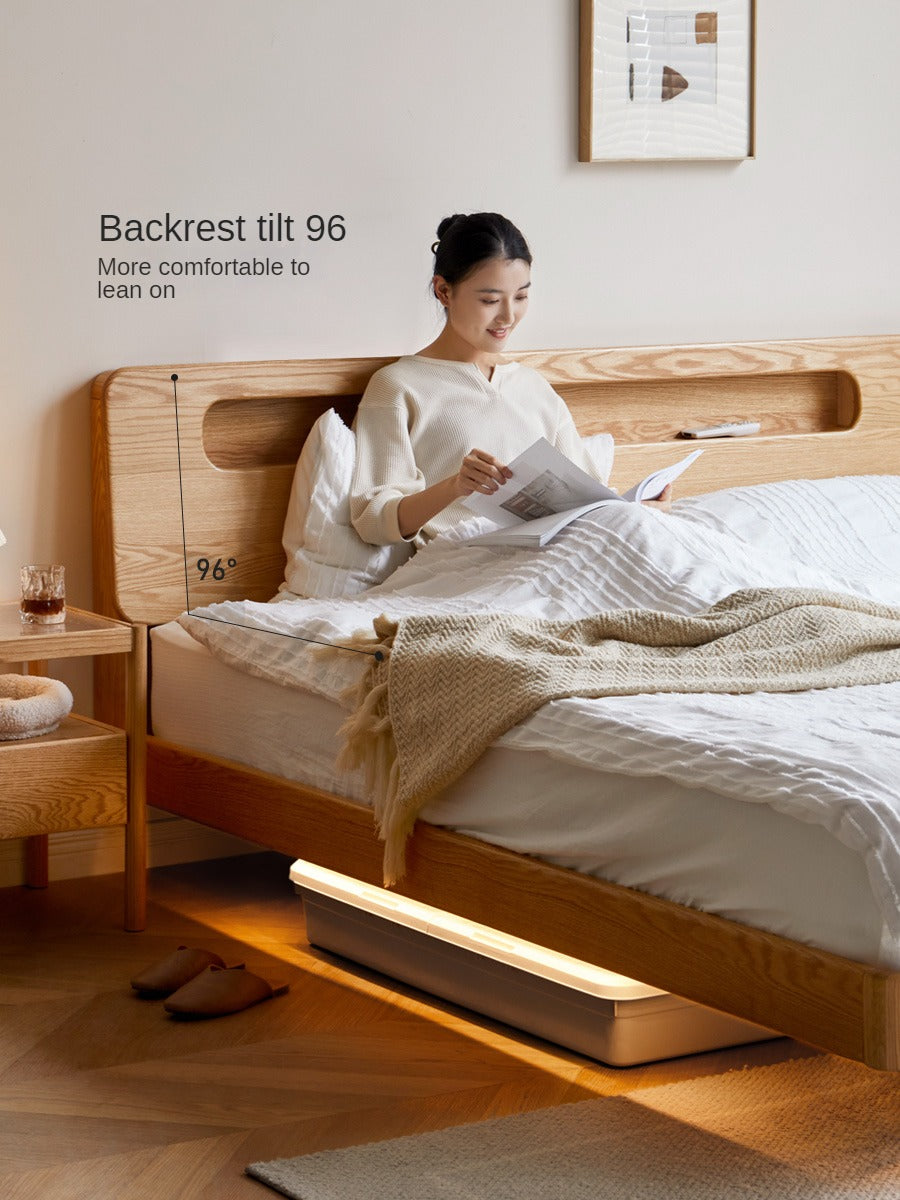 Solid Oak Wood Suspension Luminous Bed - Modern Floating Platform Bed with LED Lighting for Bedroom, Guest Room, or Dorm