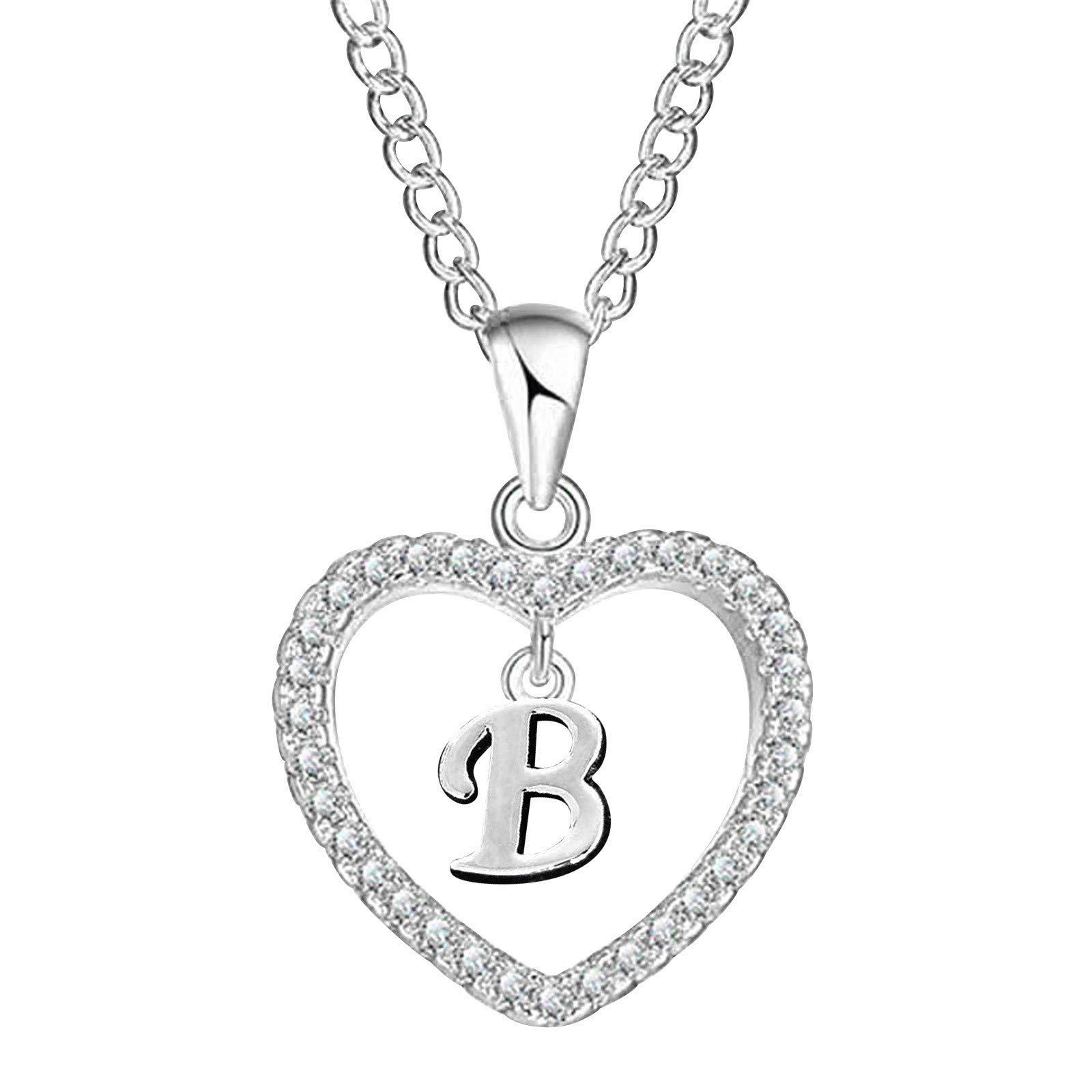 Heart Initial Necklace for Women - Sterling Silver Dainty Pendant with CZ Engraved Monogram Letter, Personalized Jewelry Gift for Teen Girls | Birthday, Anniversary, Valentine's Day Present