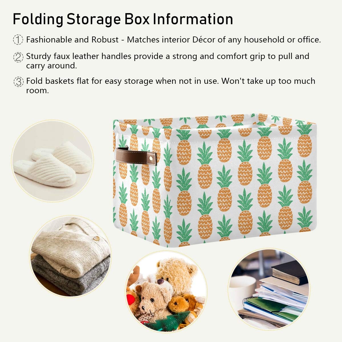 Collapsible Canvas Storage Bins - 2 Pack Large Pineapple Design Cube Organizer (15