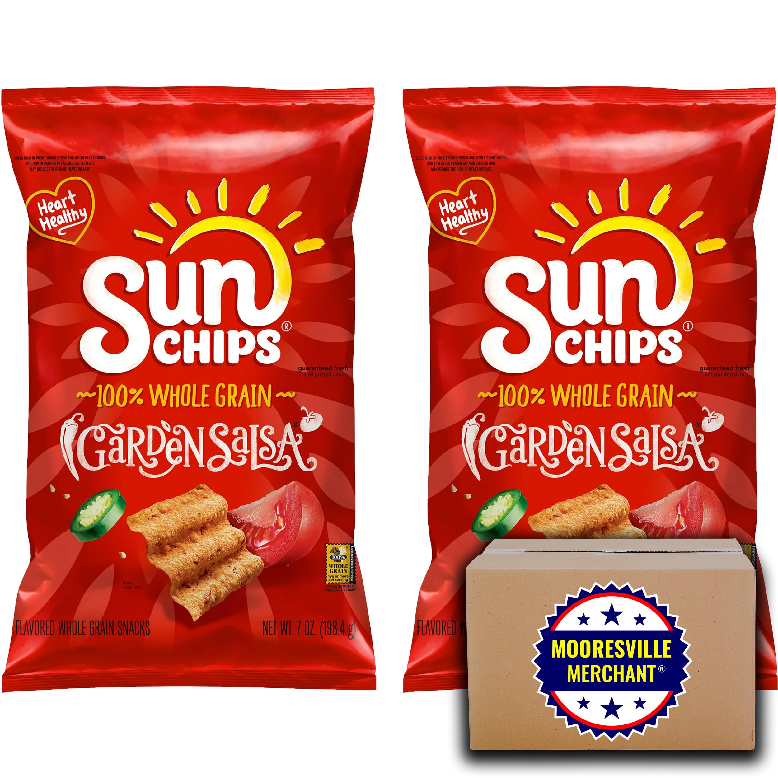 Sun Chips Garden Salsa Whole Grain Snacks - 7 oz (Pack of 2) | Healthy Baked Corn Chips | Perfect for Parties, Picnics & On-the-Go Snacking