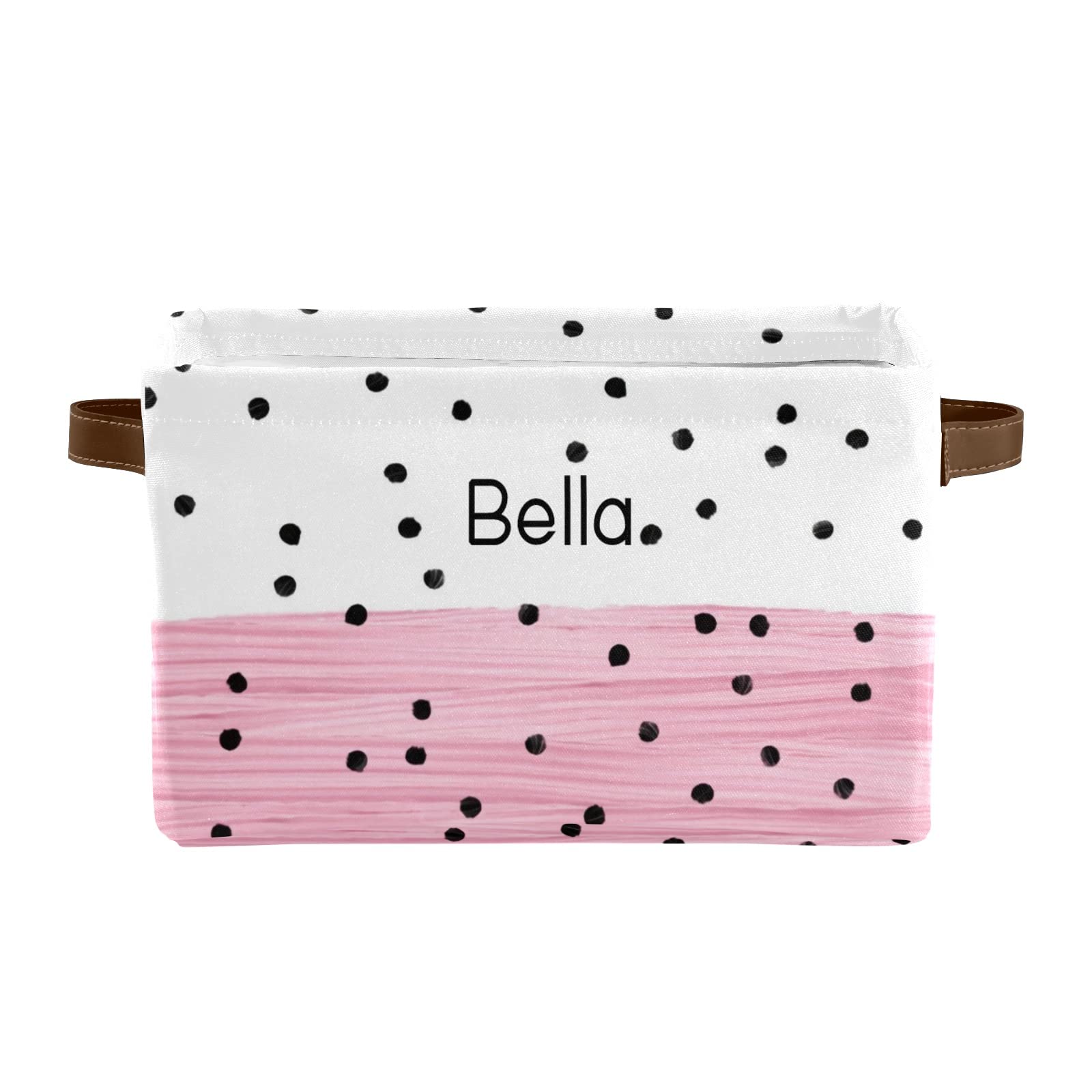 Personalized Black Dots Canvas Storage Bins with Custom Name Text & Leather Handles - 2 Pack Organizer Baskets for Office, Bathroom, Nursery, Closet & Shelf Storage - Perfect for Home Organization & Decorative Storage Solutions