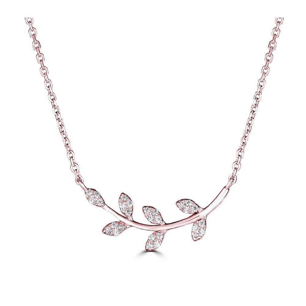 EMILIQUE 14K Gold 0.08 CTW Diamond Leaf Pendant Necklace for Women - Elegant Jewelry Gift for Anniversary, Birthday & Special Occasions