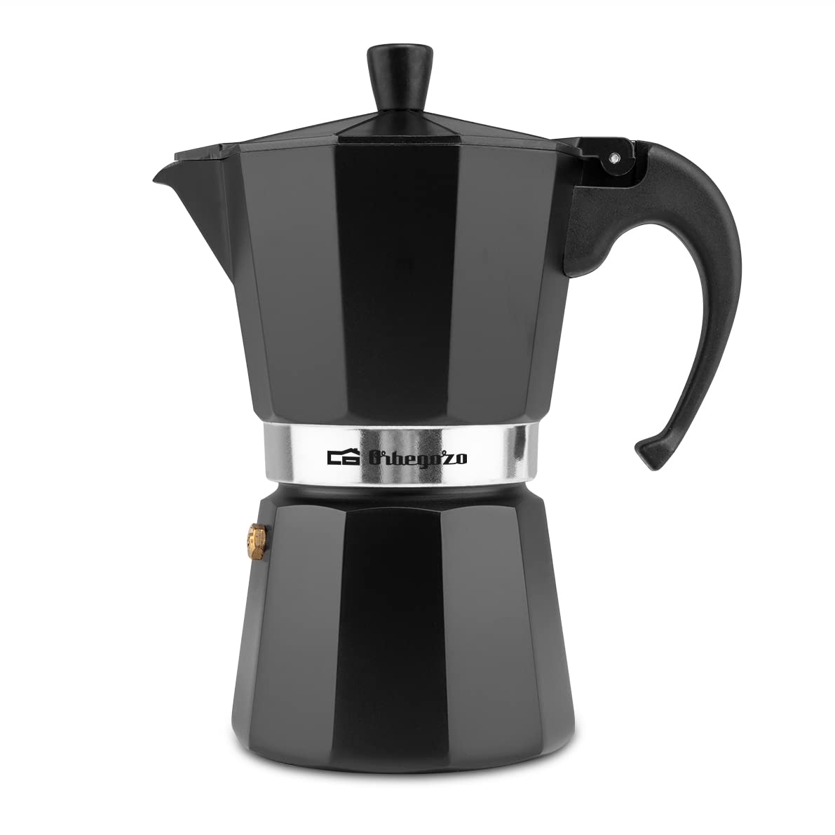 Orbegozo KFN 610 Italian Stovetop Espresso Coffee Maker - 6 Cup Aluminum Moka Pot with Ergonomic Handle, Safety Valve & Removable Filter (Black) - Perfect for Home, Office & Camping Coffee Brewing