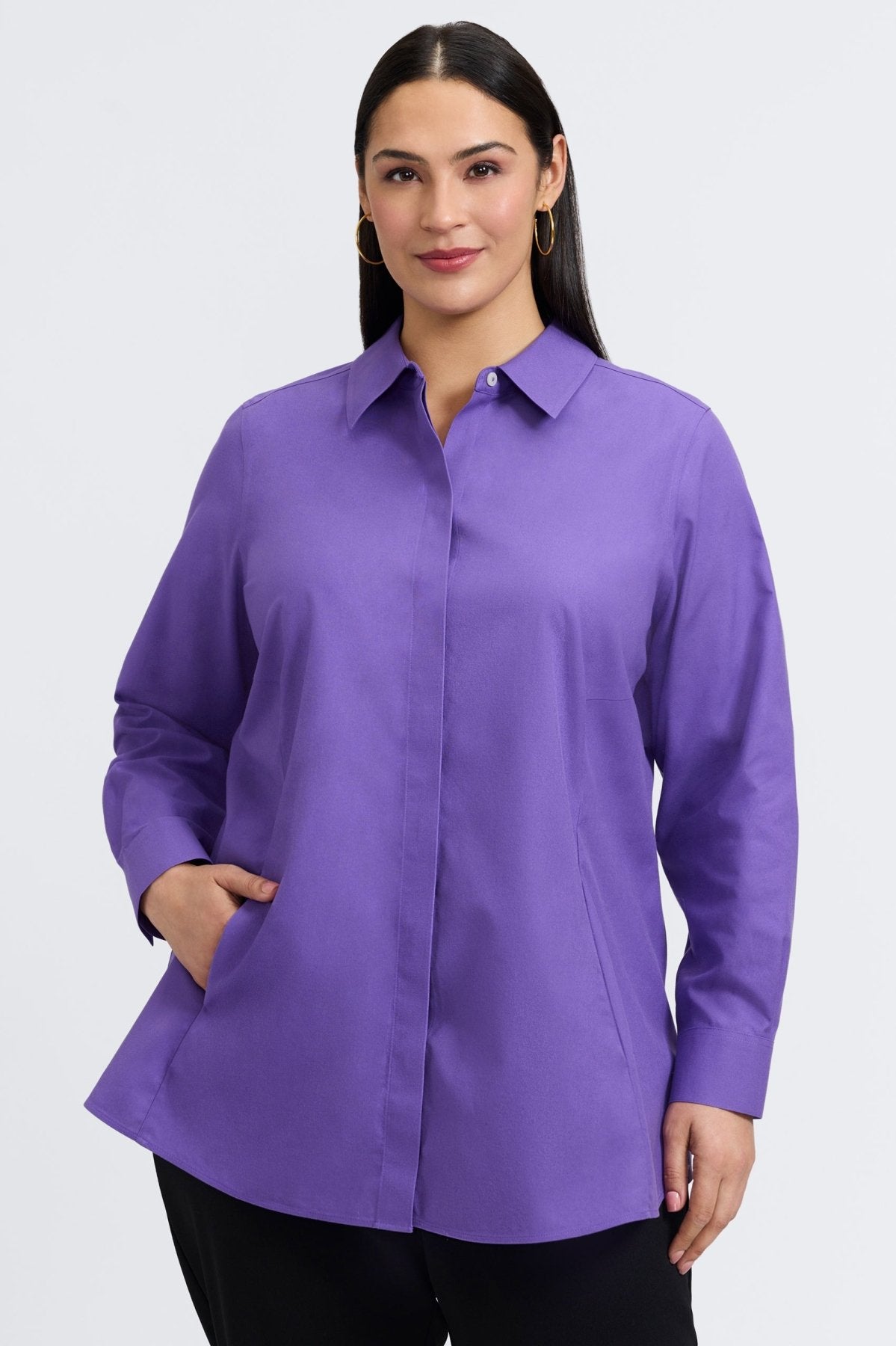 Cici Plus Wrinkle-Free Pinpoint Long Sleeve Tunic Shirt for Women - Perfect for Office Wear & Casual Outfits