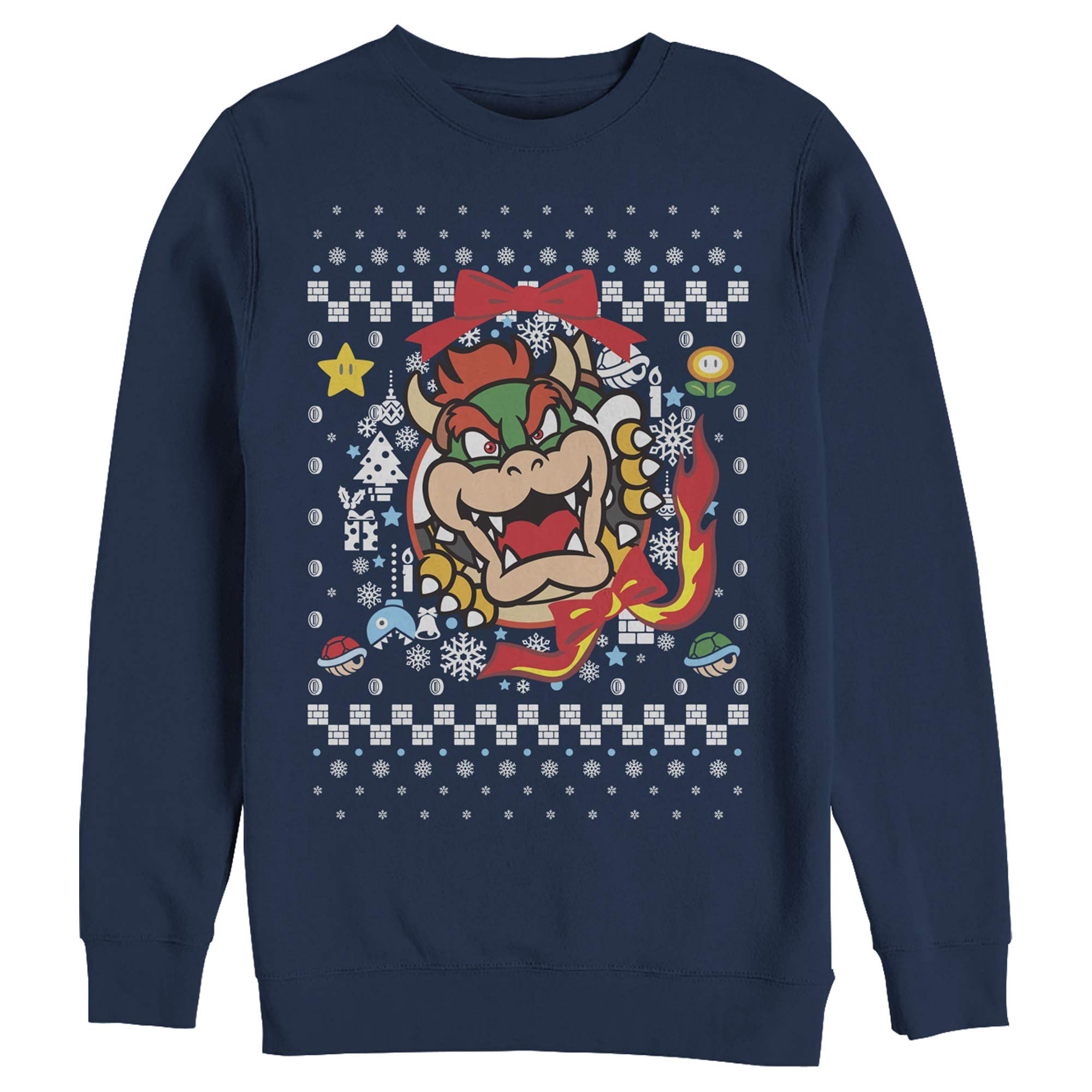 Men's Nintendo Christmas Bowser Wreath Sweatshirt - Official Mario Bros Holiday Gaming Hoodie for Christmas Parties & Winter Cosplay