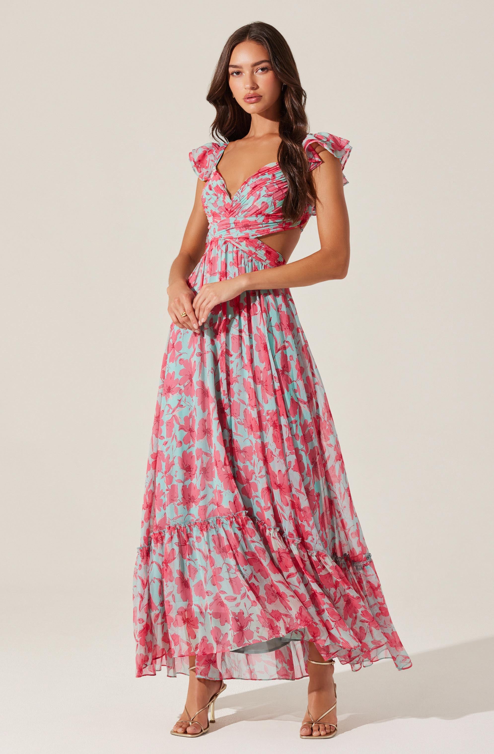 Primrose Floral Strappy Back Maxi Dress - Women's Summer Boho Beach Wedding Party Dress for Vacation & Outdoor Events