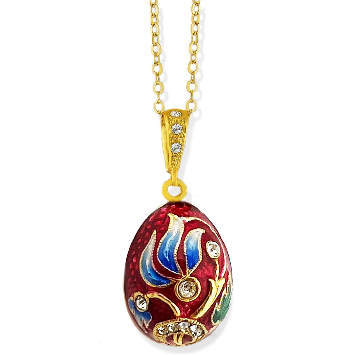 Russian Red Egg Pendant - Religious Gift in Sterling Silver & Gold Tone (1 Inch) - Perfect for Easter, Baptism & Spiritual Jewelry Collection