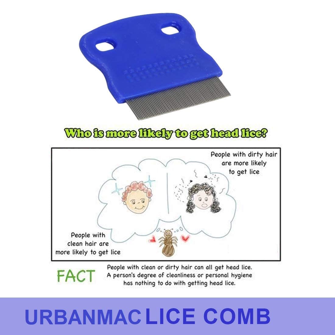 URBANMAC Stainless Steel Fine Tooth Comb for Lice & Nit Removal - Metal Teeth with Plastic Handle for Kids & Adults - Perfect for School, Home & Travel Use