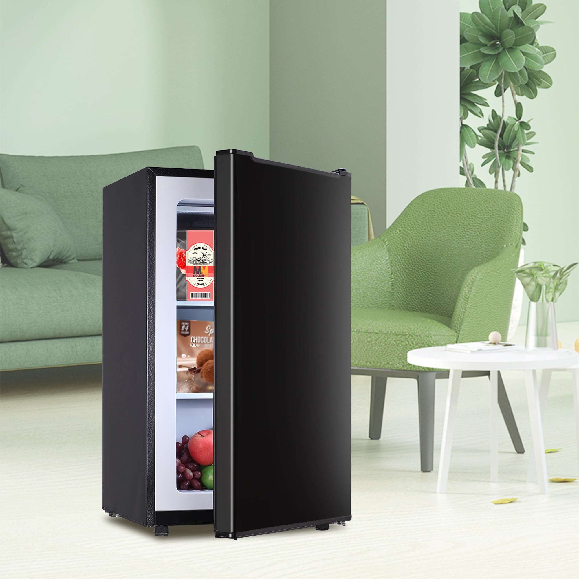 3.6 Cu Ft Upright Freezer - Mini Deep Freezer with Removable Baskets & 3-Temp Settings (-13°F to 23°F), Manual Defrost, Reversible Stainless Steel Door - Perfect for Home, Kitchen, Garage, or Basement Storage (Black)