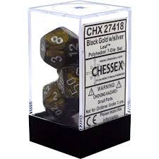 Chessex Polyhedral 7-Dice Set in Leaf Black Gold & Silver - Perfect for D&D, RPGs, and Tabletop Gaming