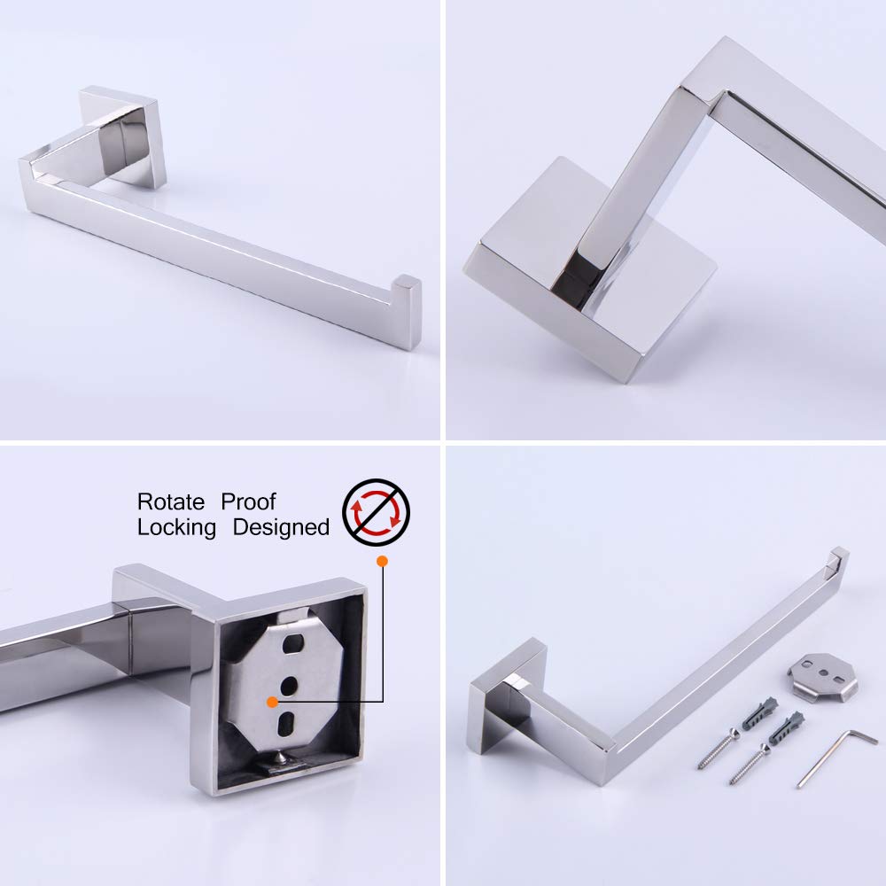 3-Piece Polished Stainless Steel Bathroom Hardware Set - Wall Mounted Towel Ring, Toilet Paper Holder & Robe Hooks | Modern Bathroom Accessories Kit for Home & Hotel Use
