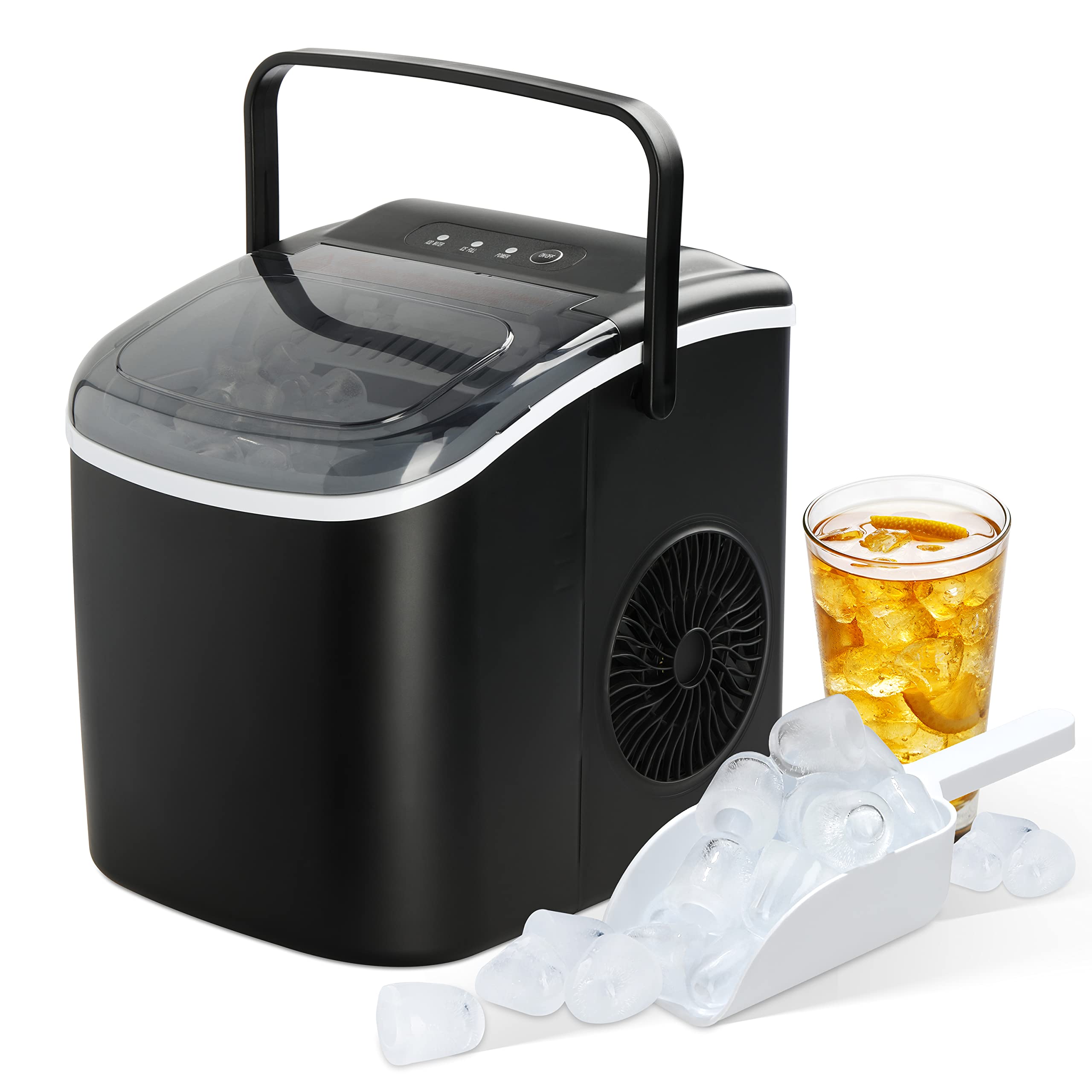 HealSmart Portable Countertop Ice Maker - 6 Mins Fast Ice Making, 9 Cubes per Batch, 26lbs Daily Output - Self-Cleaning with Ice Spoon & Basket - Perfect for Home Kitchen, Office, Camping & Parties (Black) | Compact Ice Machine for Drinks, Cocktails & Outdoor Adventures