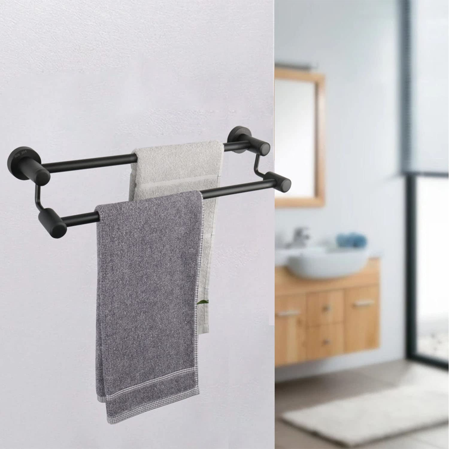 Premium Double Towel Bar - Thickened SUS304 Stainless Steel Bathroom Towel Rack, Heavy Duty Wall Mounted Towel Holder for Bathroom Accessories (Matte Black, 16 Inch) - Perfect for Spa, Guest Bathrooms & Luxury Home Decor