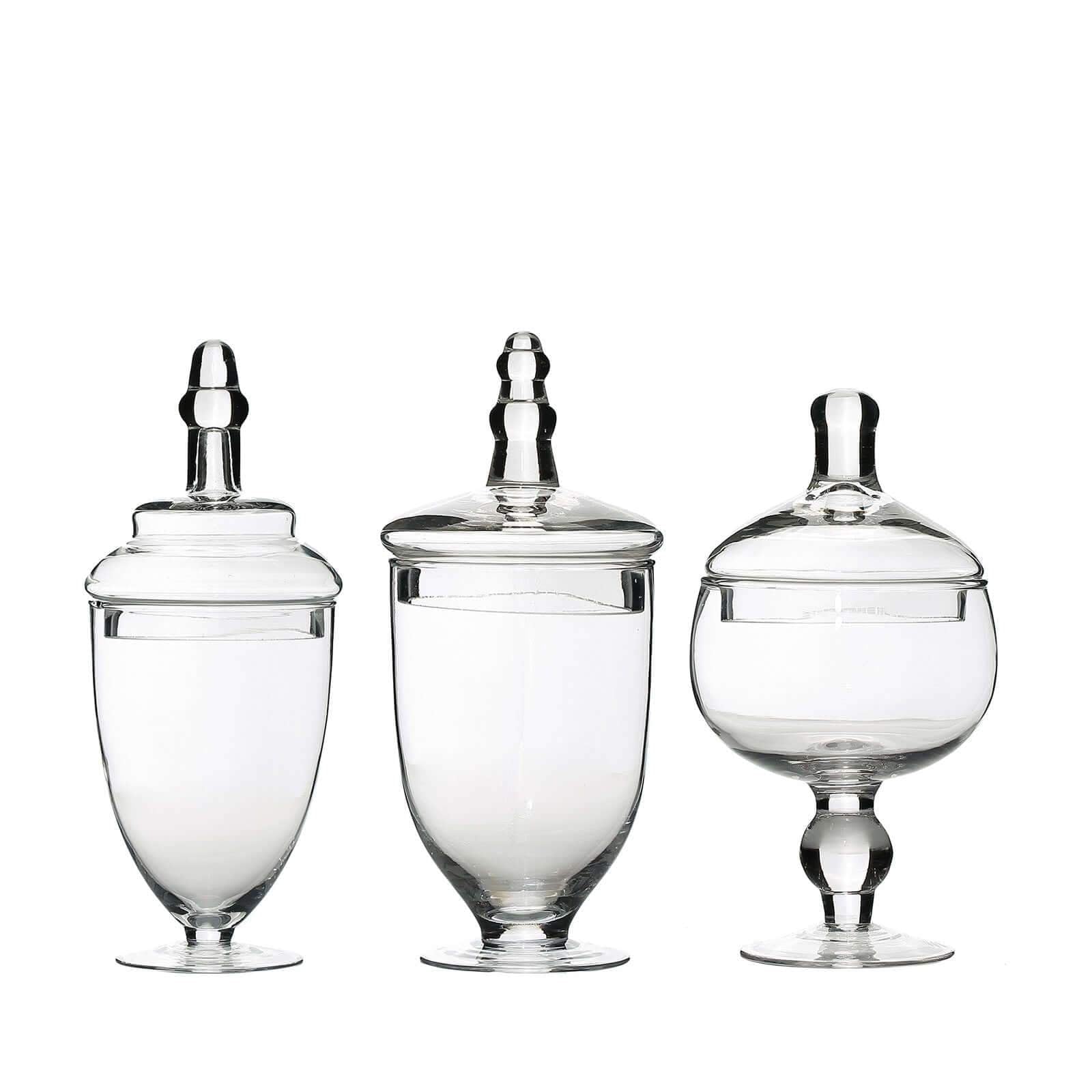 3-Pack Glass Apothecary Jars with Lids - Wedding Candy Buffet Containers for Party Favors & Home Decor - Perfect for Candy Display, Dessert Table, and Kitchen Storage