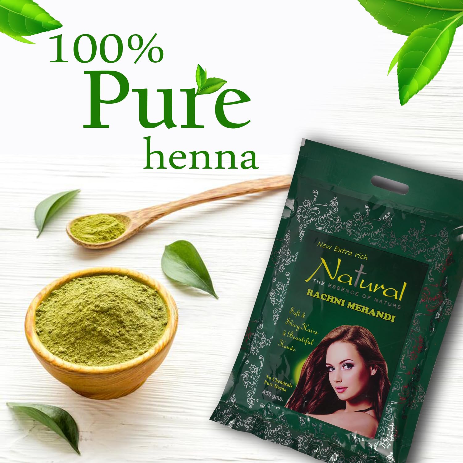 Natural Rachni Mehendi Hair & Hand Henna - 450g (Pack of 2) | Organic Conditioning Treatment for Men & Women | Anti-Dandruff Solution | Perfect for Hair Coloring, Conditioning & Bridal Mehendi Designs