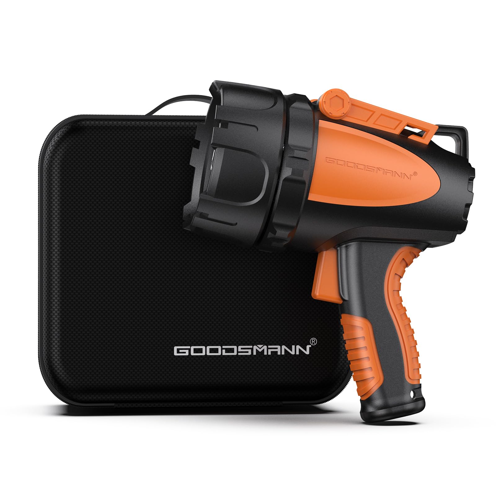 GOODSMANN 4500 Lumen Rechargeable Waterproof Flashlight - Handheld Spotlight for Hunting, Camping, Emergency with USB & Car Charger - Includes EVA Carrying Case (Model 9924-H101-02) | Perfect for Outdoor Adventures, Night Fishing, Power Outages & Home Security