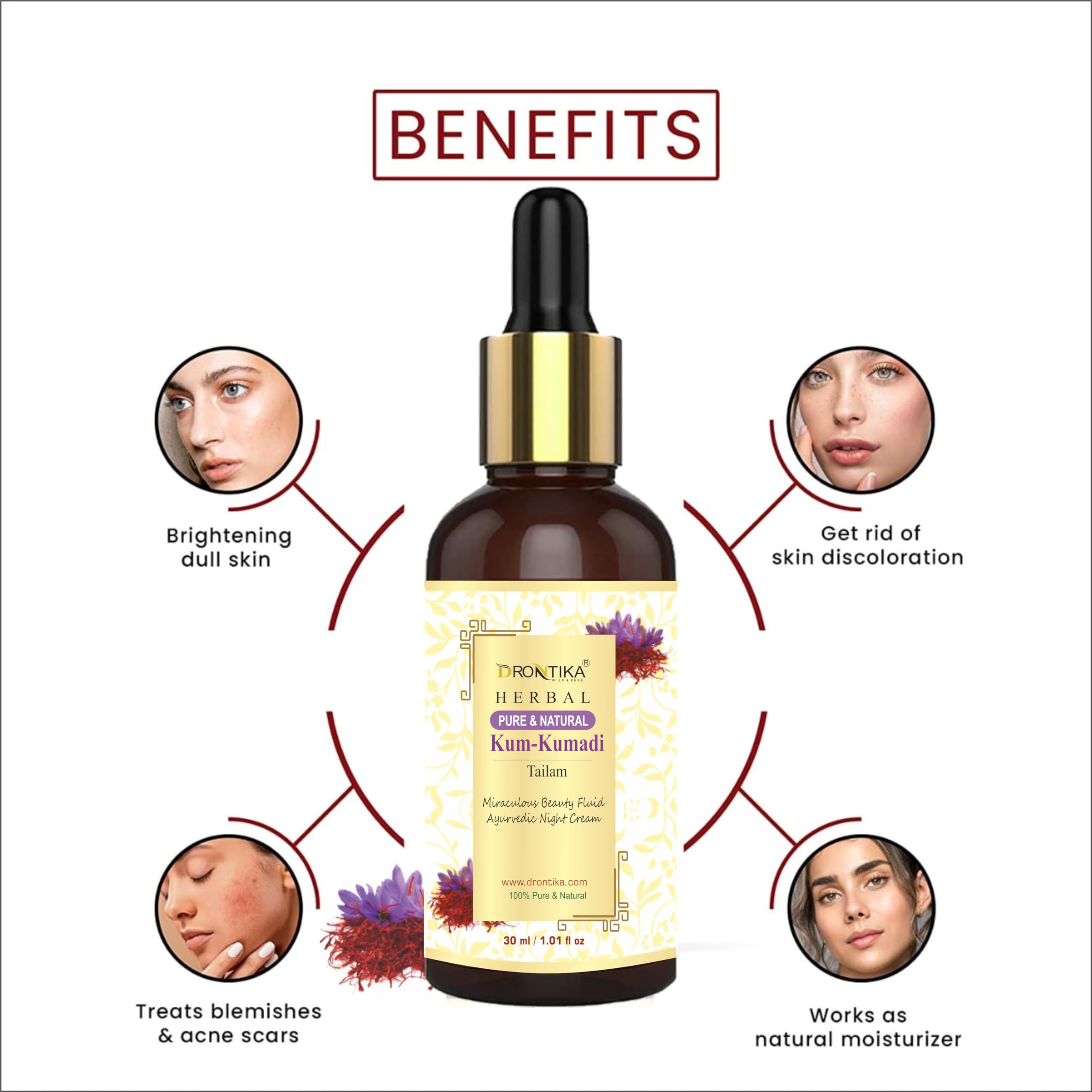 Drontika Vitamin C Face Serum for Nourished & Bright Skin | Kumkumadi Tailam Face Oil with Turmeric, Sandalwood & Saffron | Ayurvedic Glow Serum for Radiant Skin | Perfect for Daily Skincare & Nighttime Routine