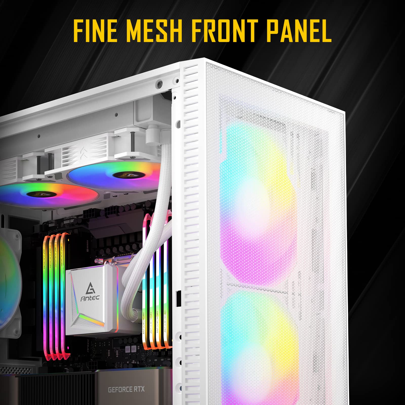Antec NX410 White ATX Mid Tower PC Case with Tempered Glass Side Panel - 2x140mm Front & 1x120mm ARGB Rear Fans Pre-Installed - Gaming Computer Case for Home & Office Builds