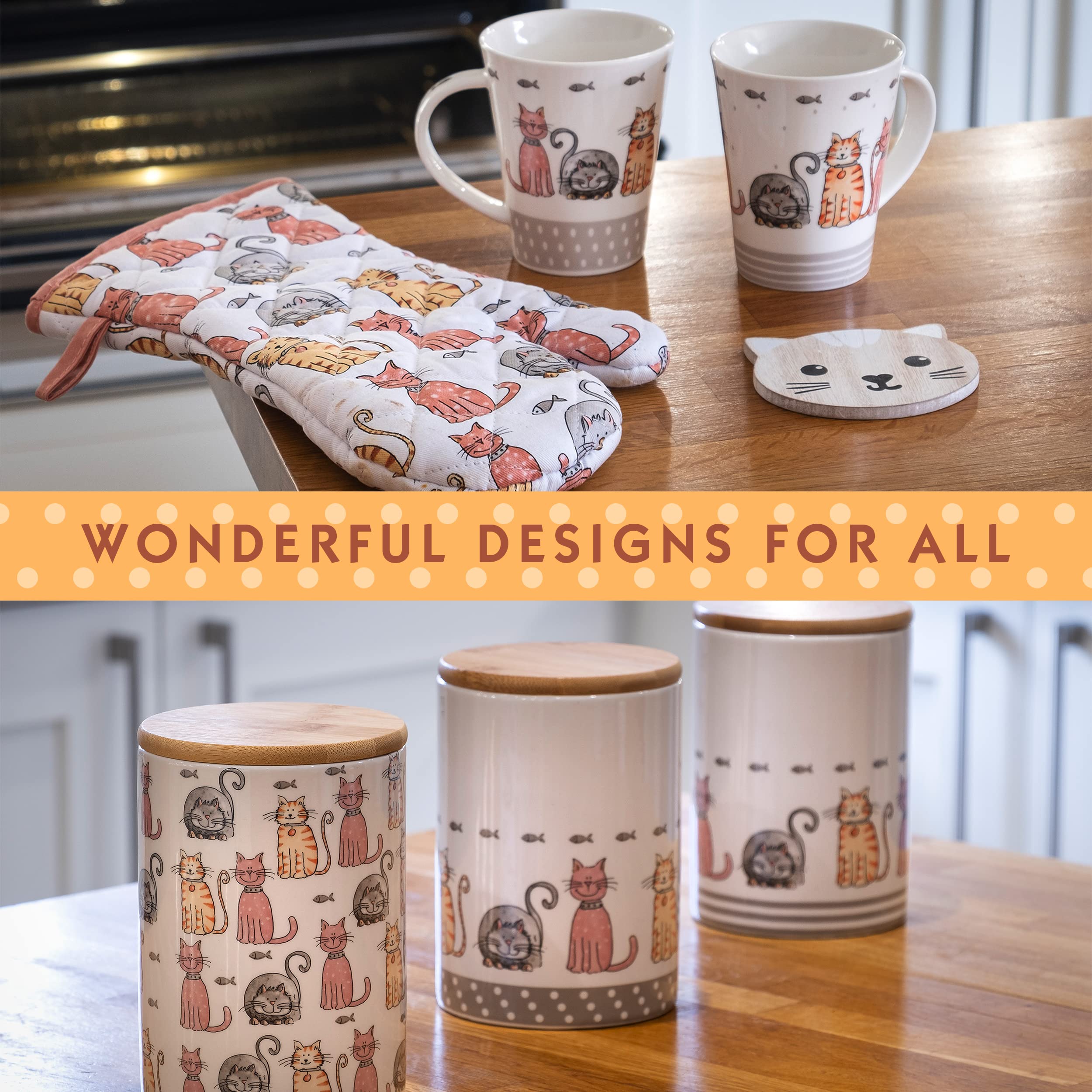 SPOTTED DOG GIFT COMPANY Cat Lovers Coffee Mug Set of 4 - Cute Happy Cat Themed Ceramic Tea Cups (360ml/12.2oz) - Perfect Gift for Women, Men & Kids Who Love Cats - Ideal for Coffee, Tea & Hot Drinks at Home or Office