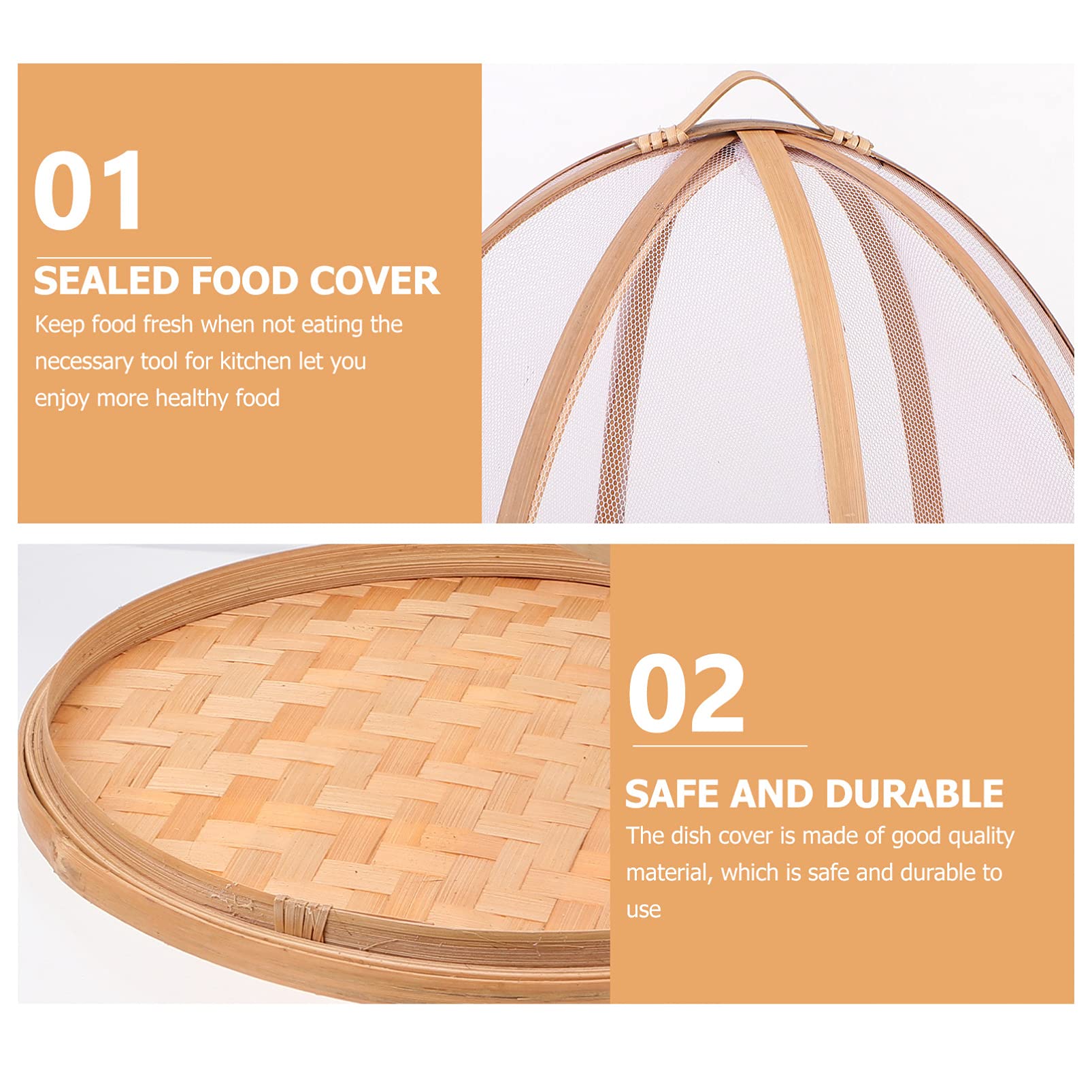 Hemoton Bamboo Food Cover with Lid - Outdoor Picnic & Camping Mesh Tray