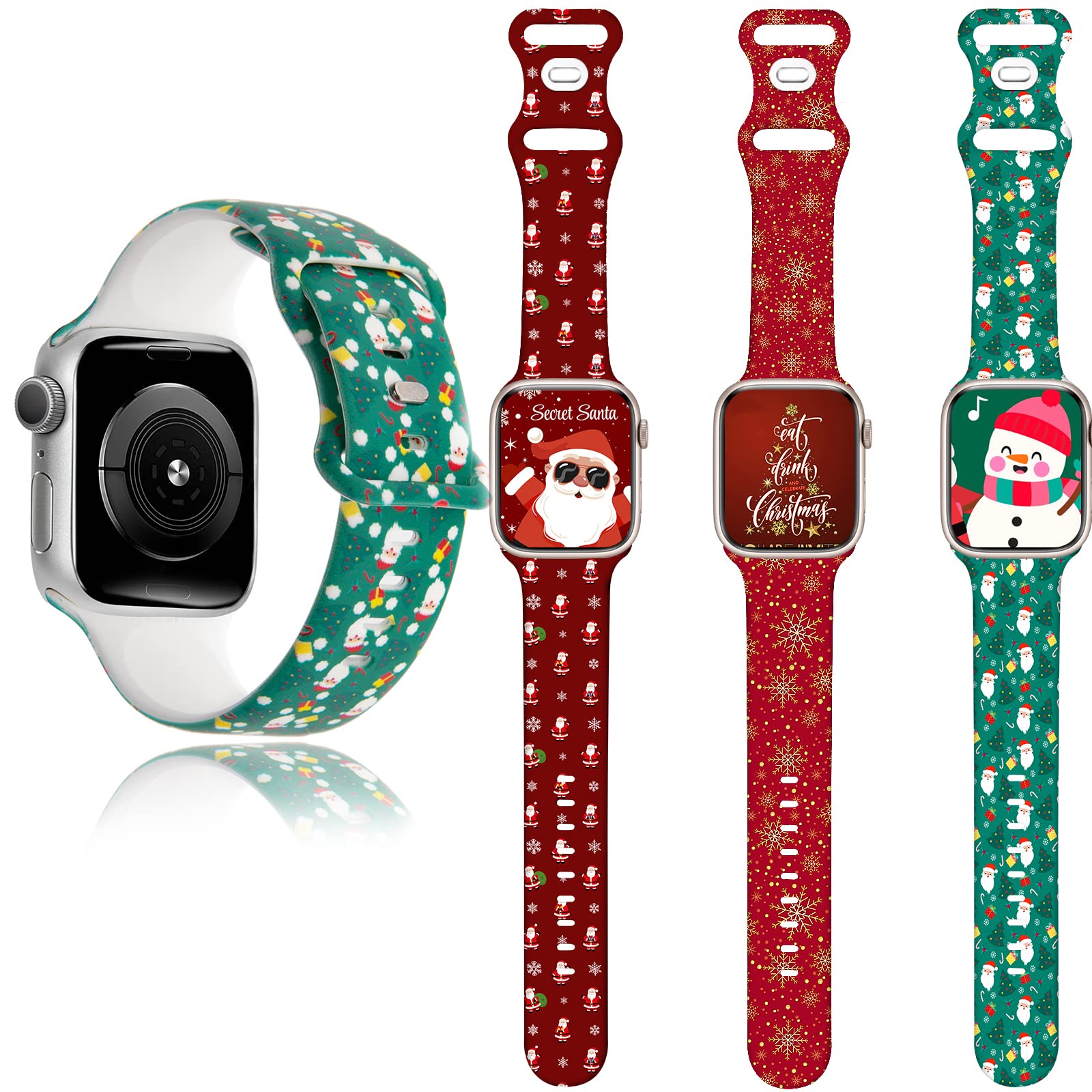 Christmas Apple Watch Bands 3 Pack - Compatible with iWatch Series 10/9/8/7/6/5/4/3/2/1 & SE (38mm 40mm 41mm 42mm 44mm 45mm) - Soft Silicone Replacement Straps for Women - Perfect Holiday Gift & Everyday Wear