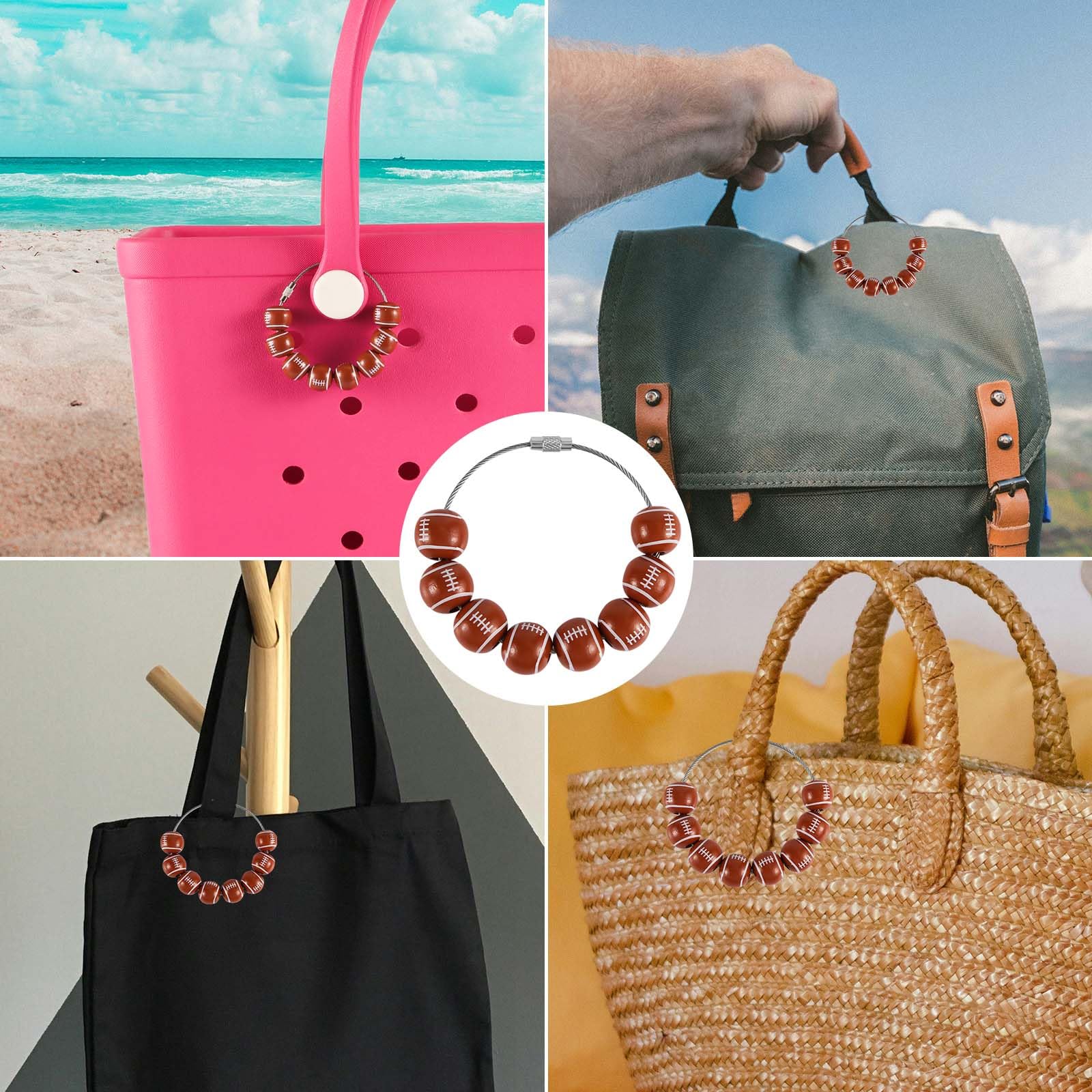 2pcs Sports Charms for Bogg Bag - Decorative Wooden Bead Accessories with Sports Ball Design - Compatible with Bogg Bags, Handbags & Beach Tote Bags - Perfect for Beach Outings, Gym Trips & Casual Styling