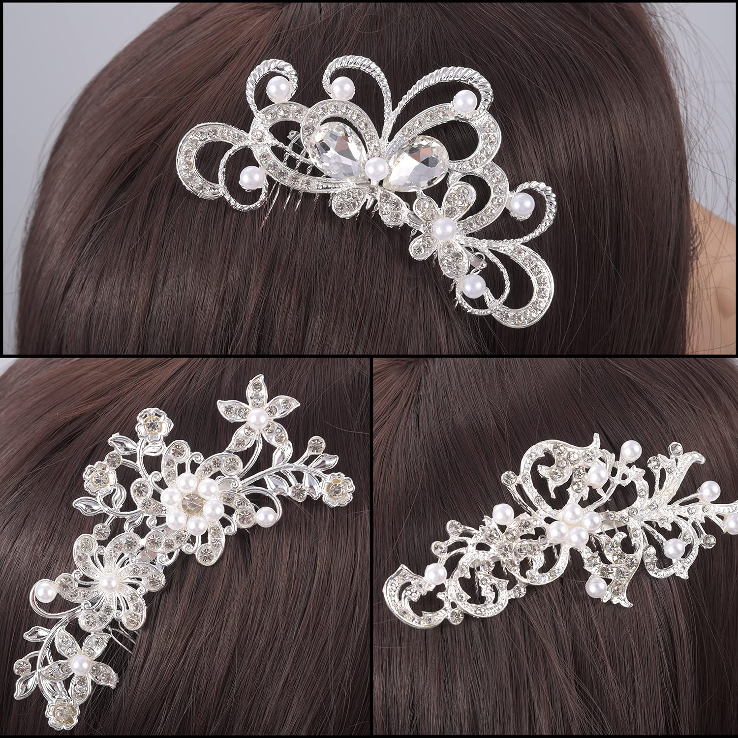 Euvoym 3-Piece Bridal Hair Clip Set - Pearl Flower Side Hair Combs & Wedding Headpiece for Women & Girls | Perfect for Bridal Showers, Weddings & Special Occasions
