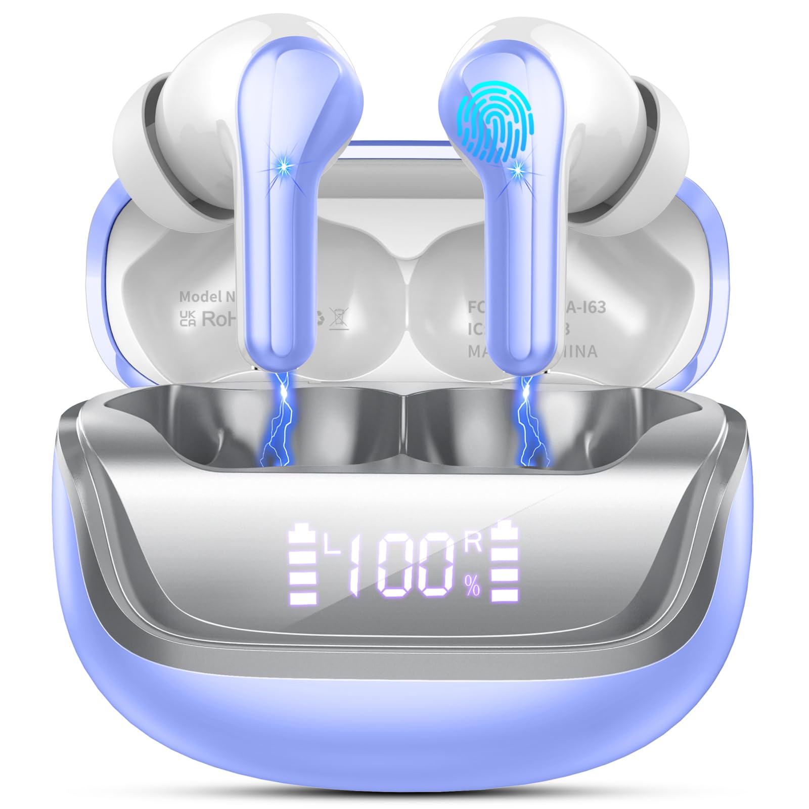 Wireless Earbuds Bluetooth 5.4 with Deep Bass Stereo, 4 ENC Mic Noise Cancelling in-Ear Headphones, 45H Playtime LED Display Mini Charging Case, IP7 Waterproof for Android iOS - Perfect for Gym, Running, Workouts & Commuting
