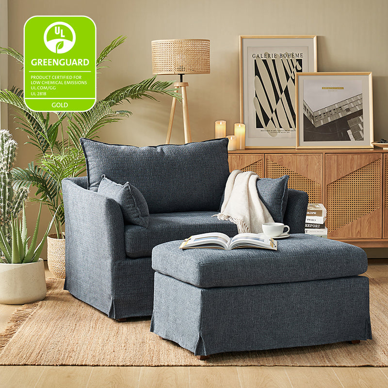 Comfortable Miles Slipcovered Armchair with Large Ottoman - Perfect for Living Room, Bedroom, or Home Office Relaxation