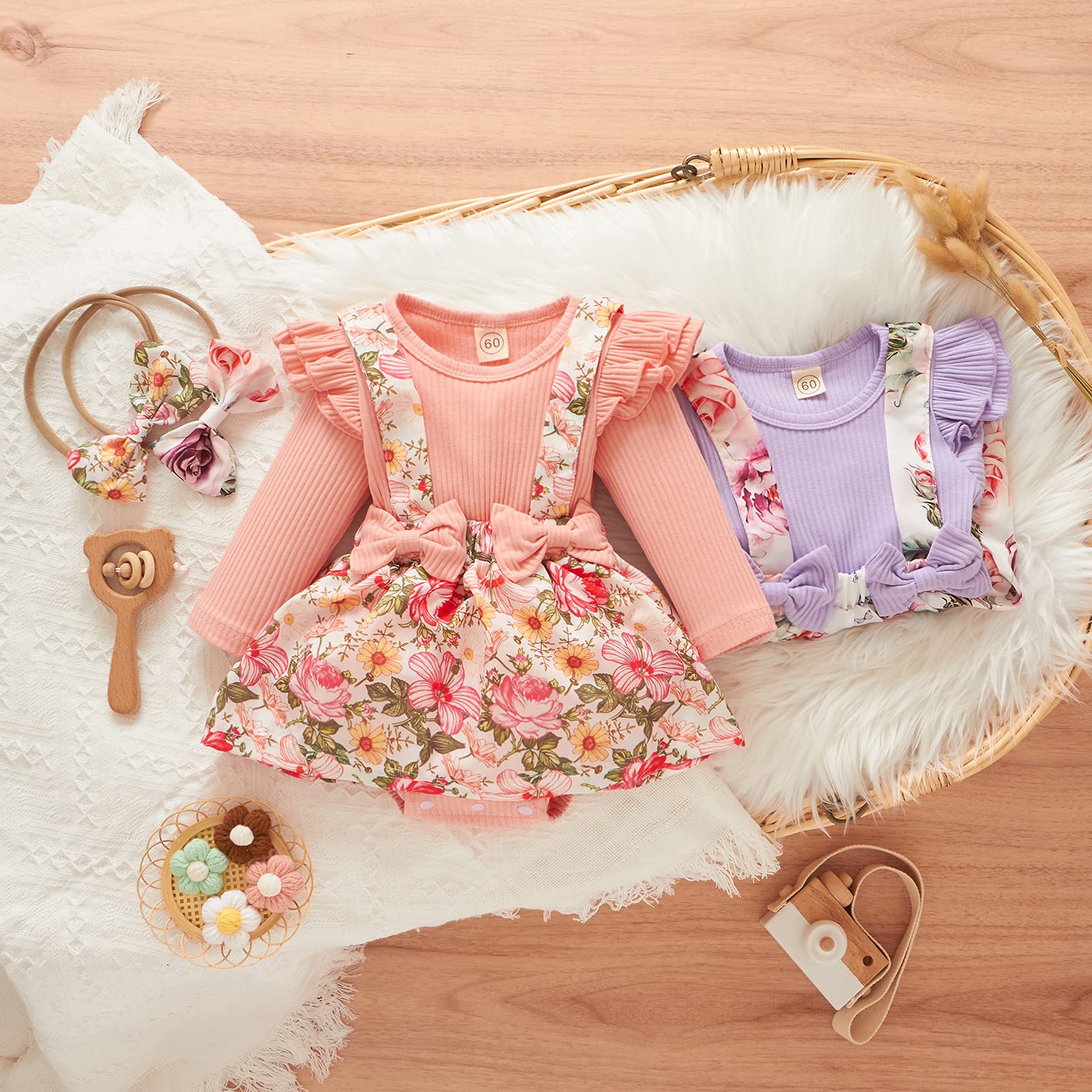 Christmas Baby Girl Outfit - Floral Long Sleeve Romper Dress & Bodysuit Playsuit for Infant Girls | Fall & Holiday Season Wardrobe