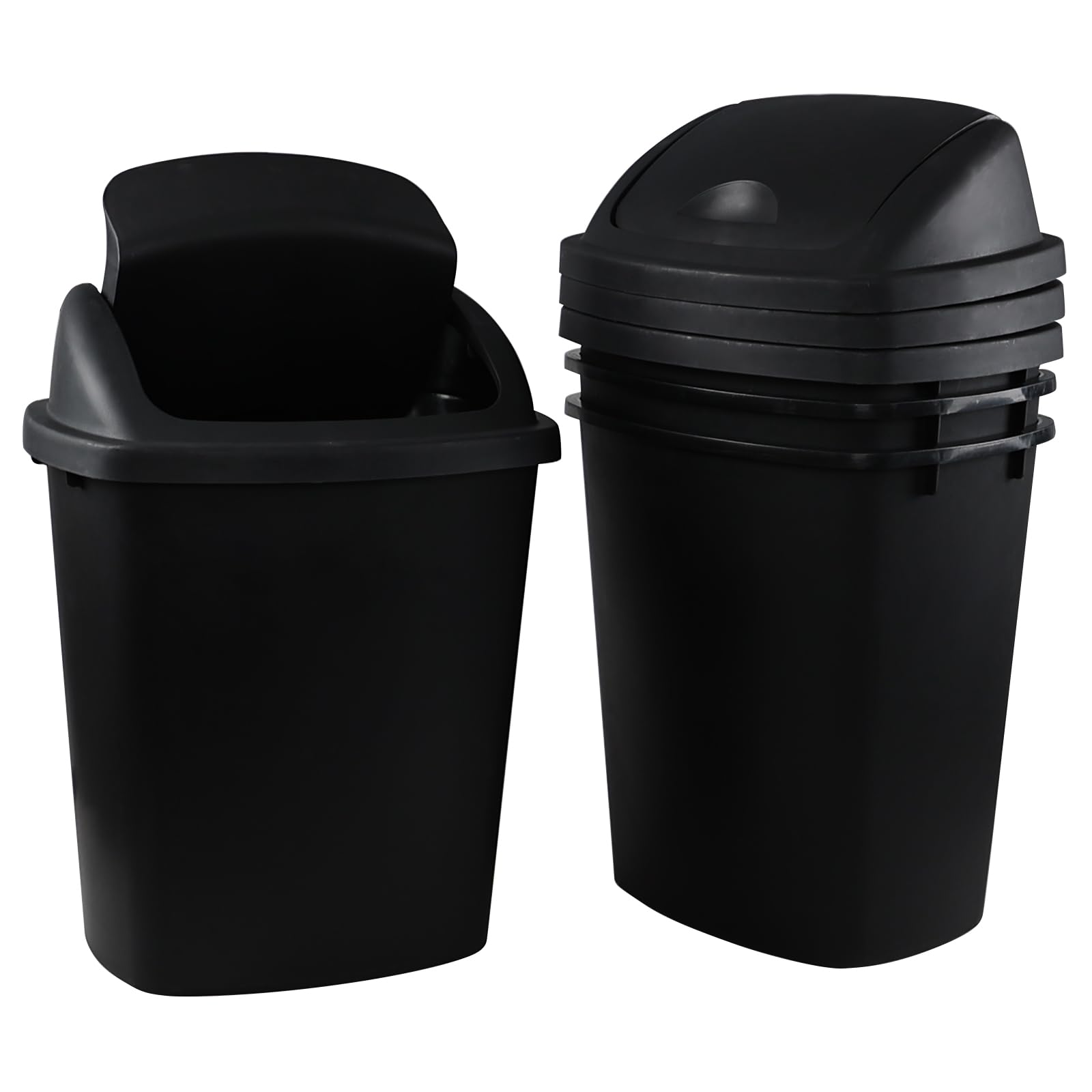 Xyskin 6 Gallon Plastic Swing Top Trash Can - 4 Pack Commercial Wastebasket for Kitchen, Garage, Office & Workspace - Durable Black Garbage Bin for Home & Business Use - Perfect for Recycling, Disposal & Organization