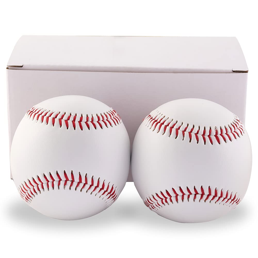 Official League Baseballs for Youth & Adult - 9 Inch Leather Practice Balls for Pitching Machine, Games & Training - Box of 2 Unmarked White Baseballs (Great for Recreational Play, Team Practice & Autograph Signing)
