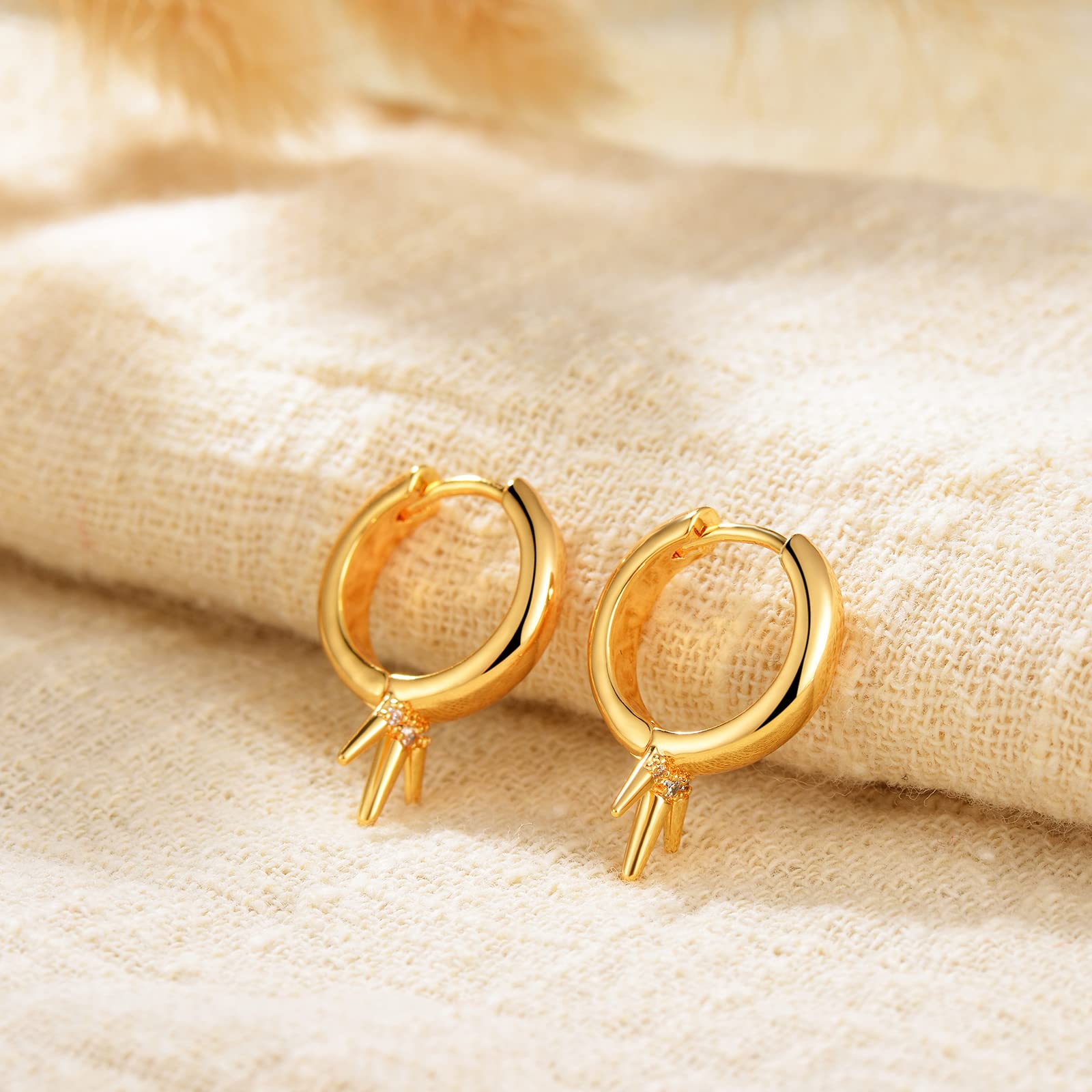 14K Gold Plated Chunky Hoop Earrings for Women - Hypoallergenic Huggie Hoops, Polished Gold Jewelry Gift for Everyday Wear & Special Occasions