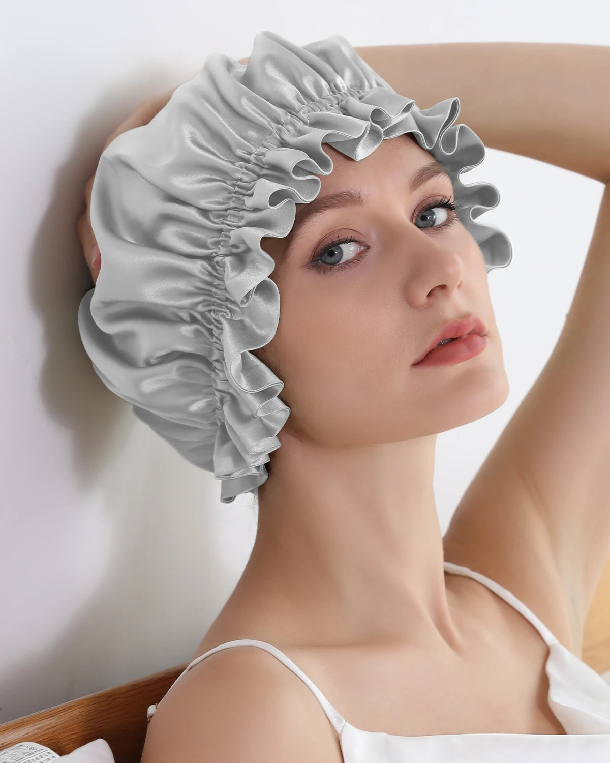 Luxury Flounced Silk Sleep Cap for Women - Soft & Breathable Night Hair Cover - Perfect for Bedtime, Travel & Hair Protection