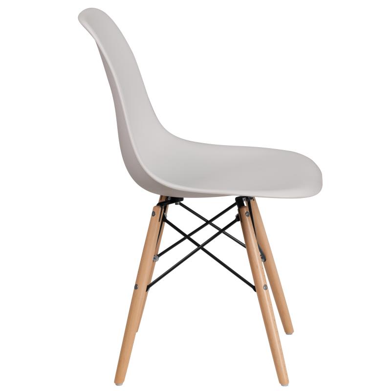 FLASH Elon Series White Plastic Chair with Wooden Legs - Modern Dining & Patio Furniture for Home, Restaurant & Outdoor Use