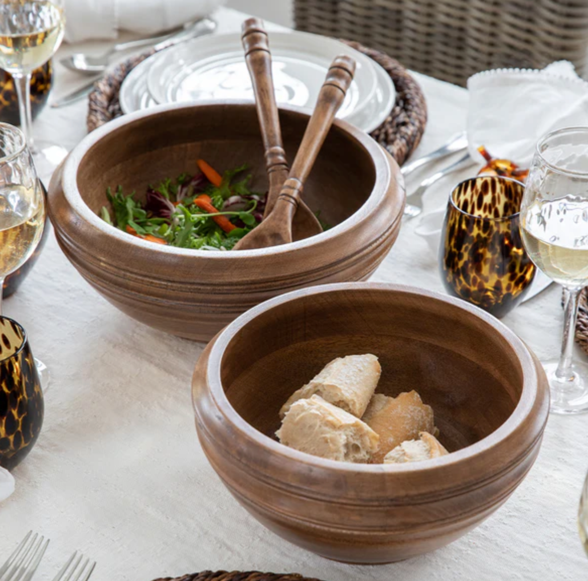 Juliska Handcrafted Wooden Serving Bowl - Elegant Salad, Fruit, and Pasta Bowl for Dining & Entertaining - Perfect for Farmhouse, Rustic, and Modern Table Settings