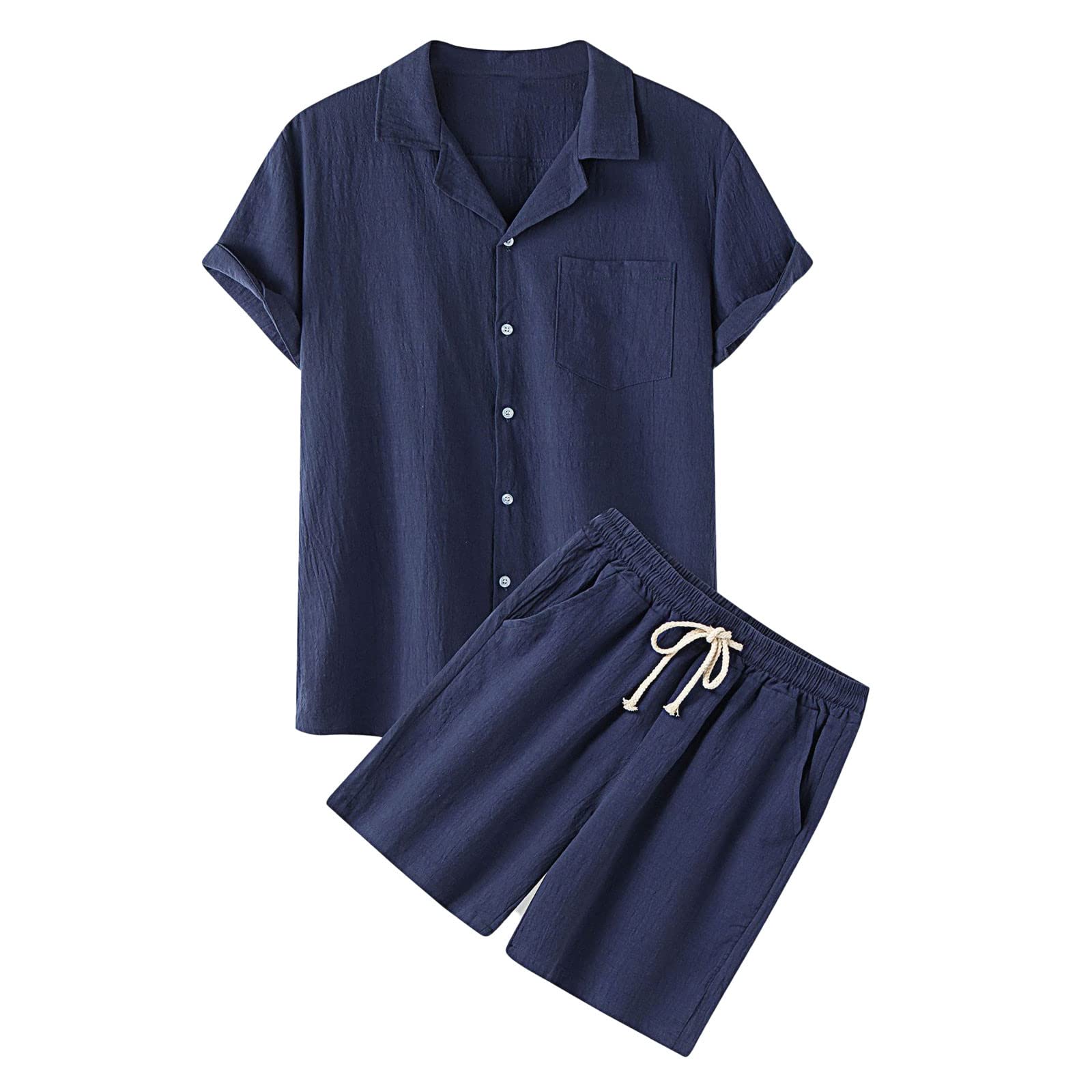 Men's 2-Piece Linen Shirt & Shorts Set - Breathable Short Sleeve Button Down Shirt with Matching Shorts - Casual Summer Outfit for Beach, Vacation & Boho Style | Perfect for Tropical Getaways, Music Festivals & Relaxing Weekends