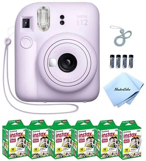 Fujifilm Mini 12 Instant Camera Starter Kit with 60 Sheets Mini Film, 4 AA Batteries & Lens Cloth - Lilac Purple | Perfect for Travel, Parties & DIY Photo Albums